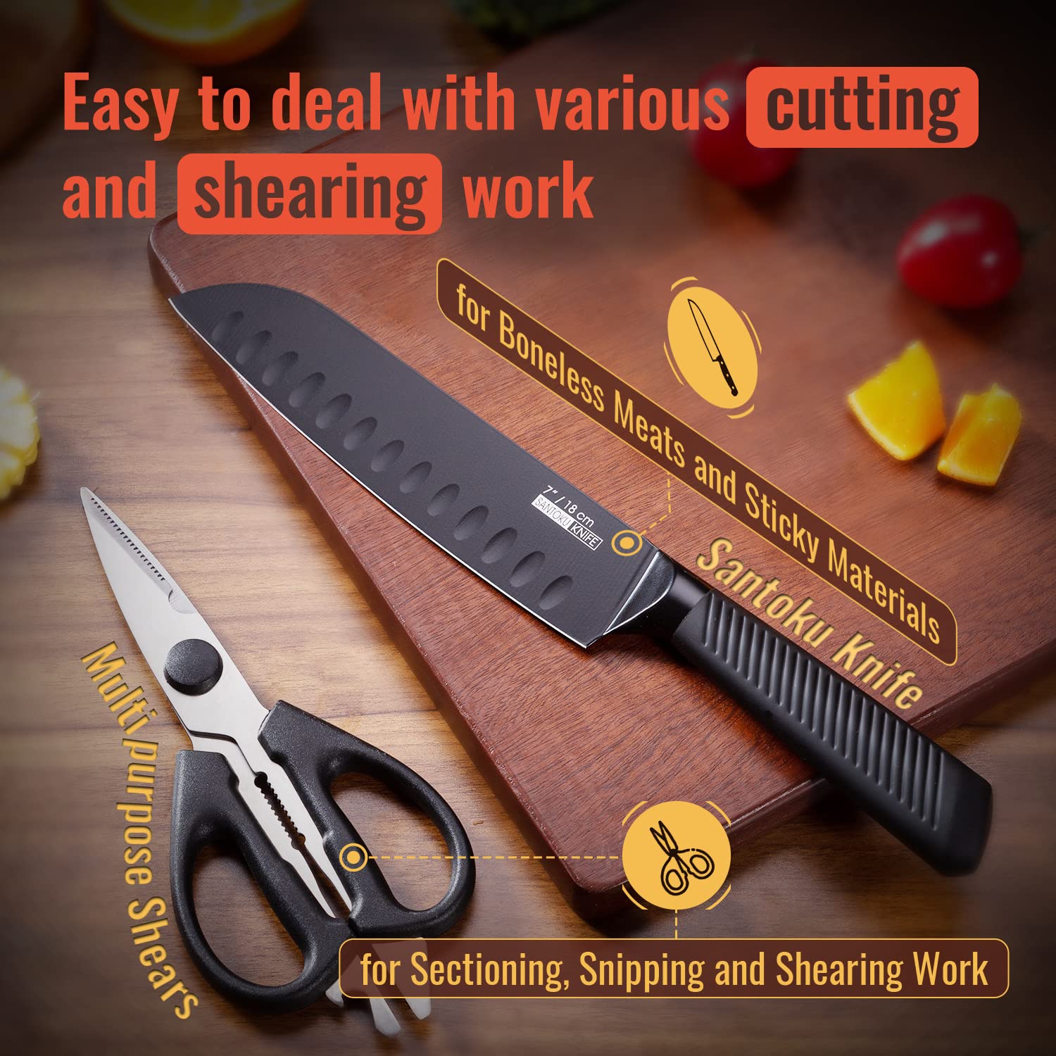 Knife Set, 14 Piece Kitchen Knife Set with Block, Chef Knife set with Sharpener, Serrated Steak Knives, High Carbon Stainless Steel Knife Sets Bread Knife Cooking Knives Sets (Senior Silver) 6