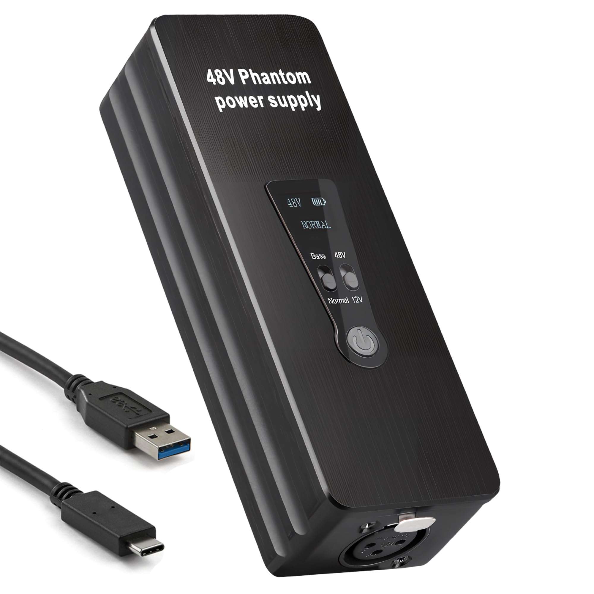 Phantom Power Supply, 48V 12V Rechargeable Portable Phantom Power Supply with LCD Display for Condenser Microphone Shotgun Mic, for Interview Audio Interface Recording Studio Sound Mixer 1