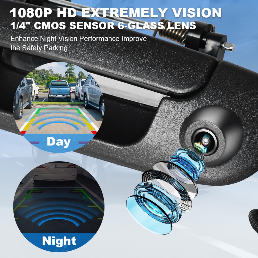 Rear Tailgate Handle Backup Camera Compatible with Dodge Ram 1500 2500 3500 2002-2008 Rear View Reverse Back Up Camera RCA Connector with Key Hole-Textured Black, 55276237AA 4