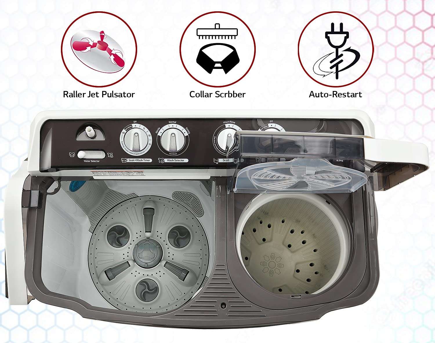 LG 8.5 Kg 5 Star Semi-Automatic Top Loading Washing Machine (P8535SGMZ, Dark Gray, Roller Jet Pulsator), Large 5