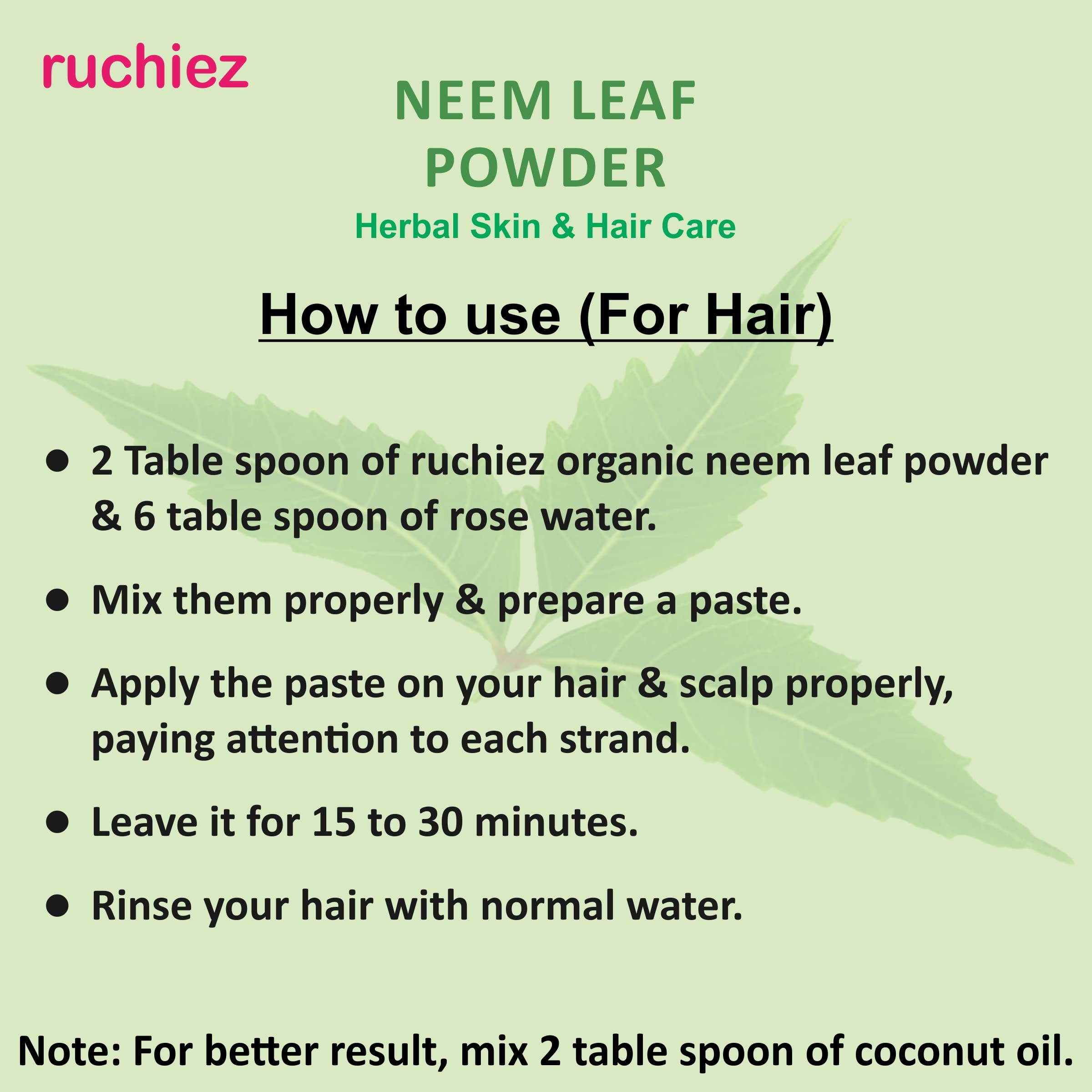 Ruchiez Organic Neem Leaf Face Pack & Hair Care Powder, 100 Gram 5