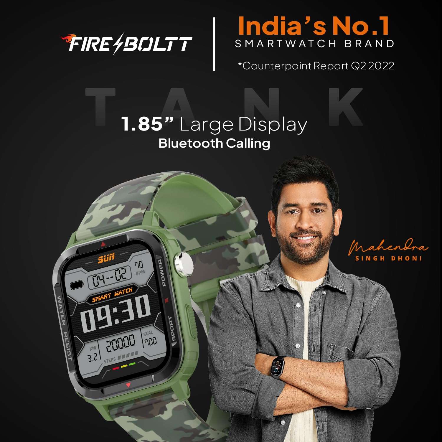 Fire-Boltt Tank 1.85" Outdoor Rugged Bluetooth Calling Smart Watch, 123 Sports Mode, 8 UI Interactions, Built in Speaker & Mic, 7 Days Battery (Camo Green) 2