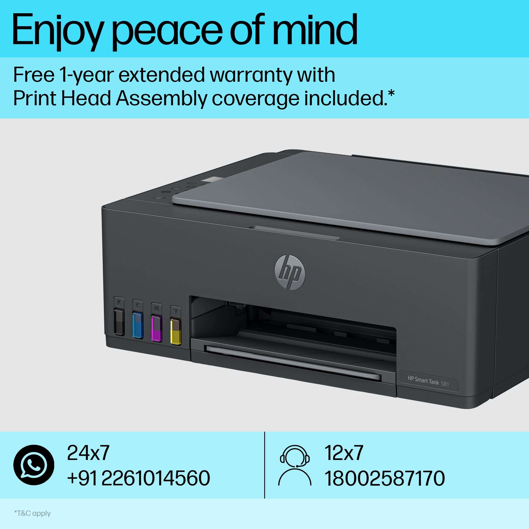 HP Smart Tank 581 All-in-one WiFi Colour Printer with 2 Extra Black Ink Bottles(Upto 18000 Black and 6000 Colour Prints)and 1 Year Extended Warranty with PHA Coverage.Print,Scan &Copy for Office/Home 4