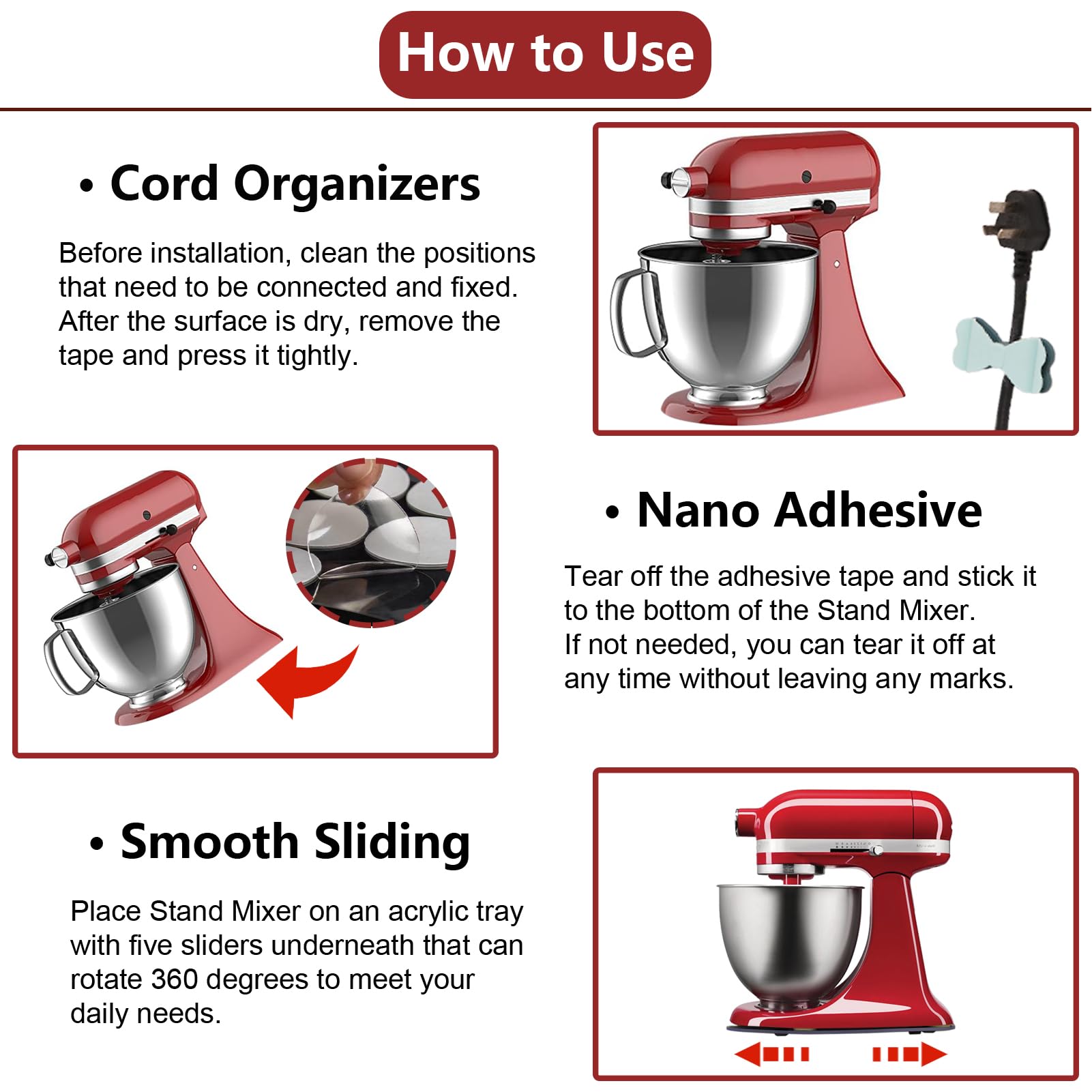 Kitchen Aid Slider for Countertop 4.5-5 QT Stand Mixer Slider Acrylic Kitchen Aid Mixer Slider Mat Single-Sided Frosted and Single-Sided Transparent Sliding Tray for Kitchen Appliance 4