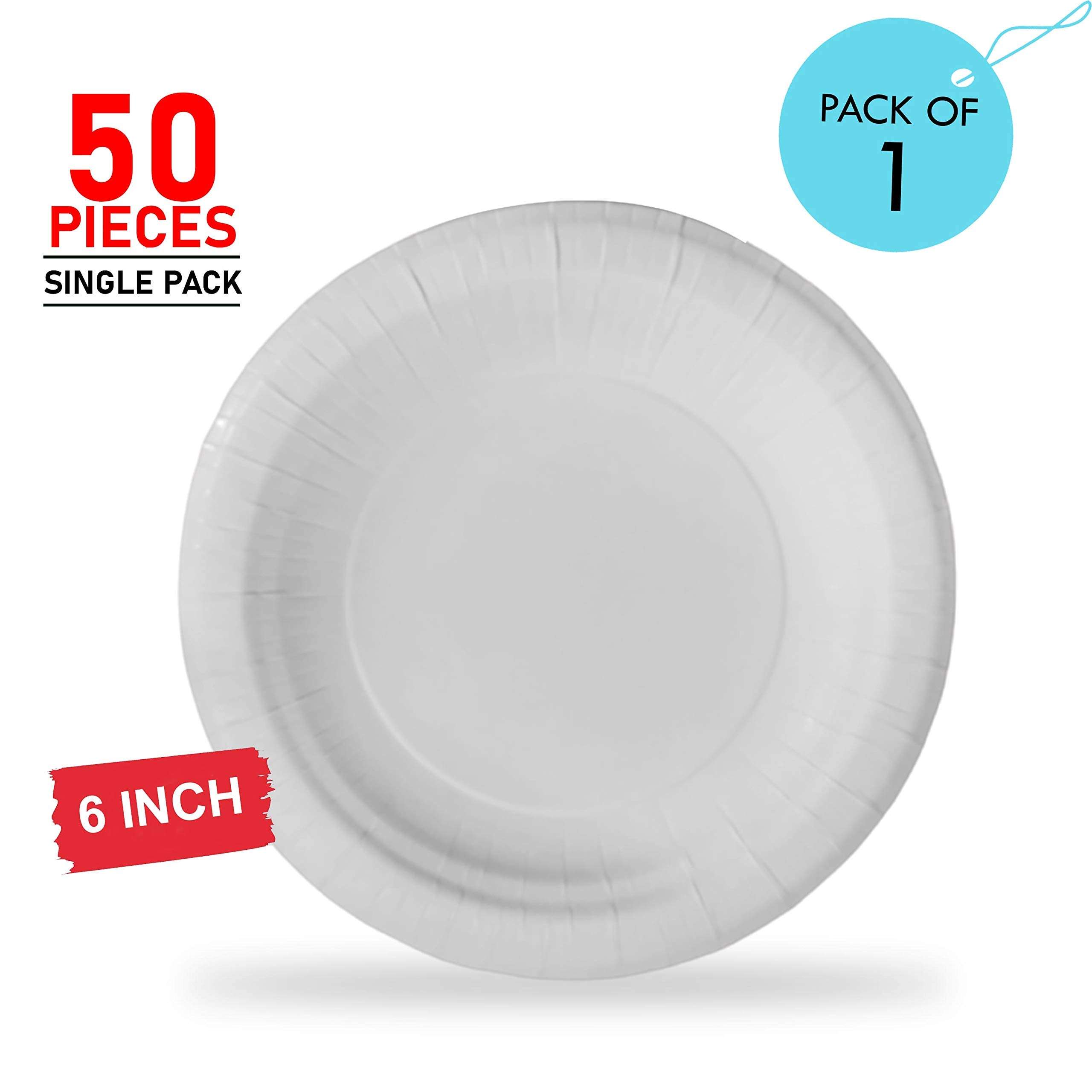Cara Disposable White Paper Plate 6 inches Set of 50 Plates = 50 Pcs, Biodegradable, Compostable, Non-Toxic & Ecofriendly, Safe & Hygienic Paper Plates 4