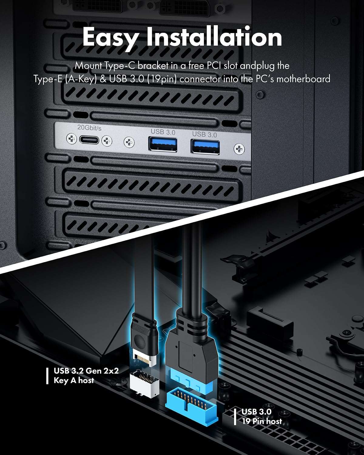 ArctiMars USB3.2 USB-C Front Panel Adapter, Motherboard Header Extension Cable, USB-C and USB to TypeC Type-E Key-A 20-Pin and 19-Pin USB3.0 PCIe Bracket (1 TypeC 20Gbps 2 USB3.0 -CA15 02) 6