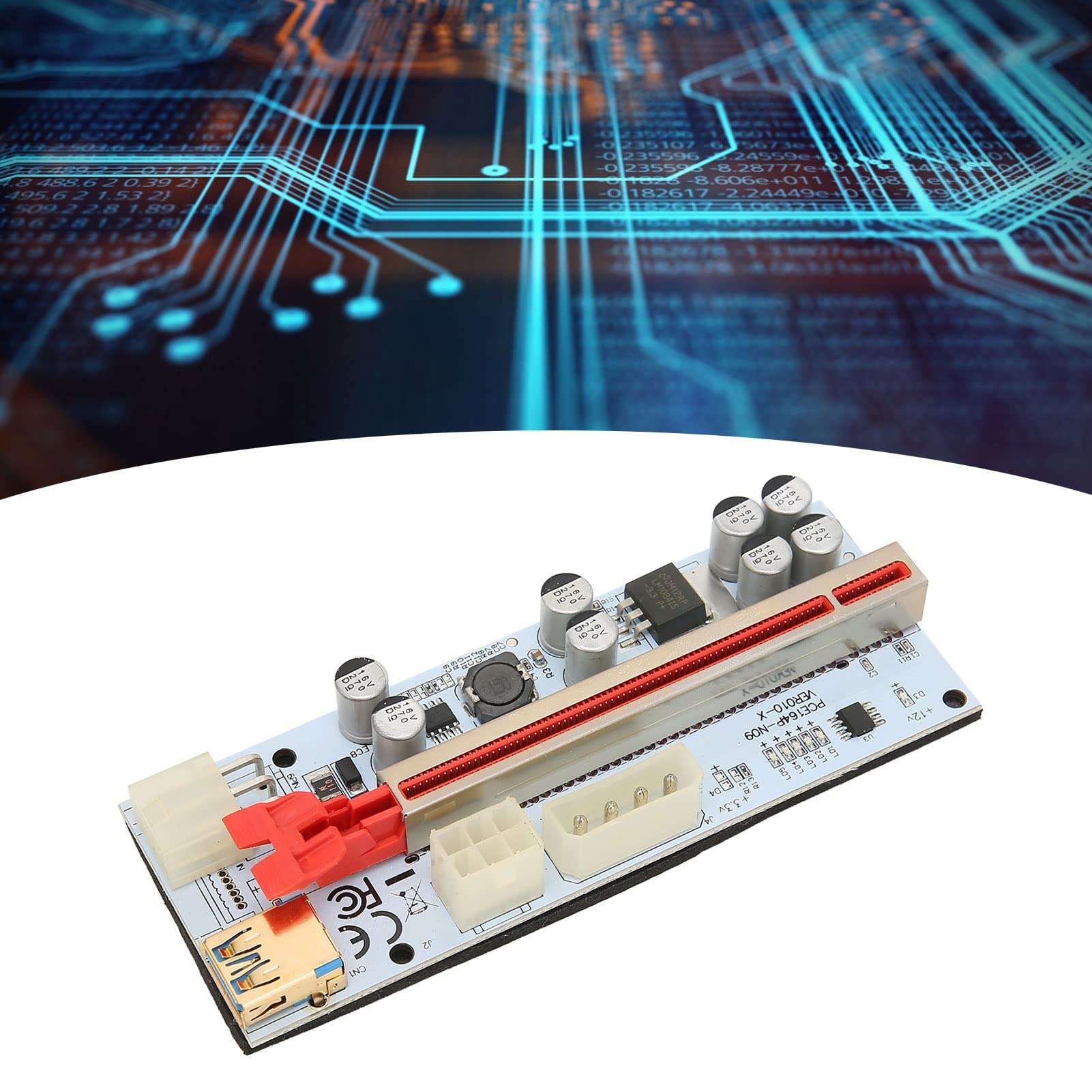 PCIE Riser Card Cable 1X to X16 Extension Cable Adapter Card Cable with 8 Firm Capacitors Anti Interference GPU Plug and Play for Linx WinXP/7/8/10 5