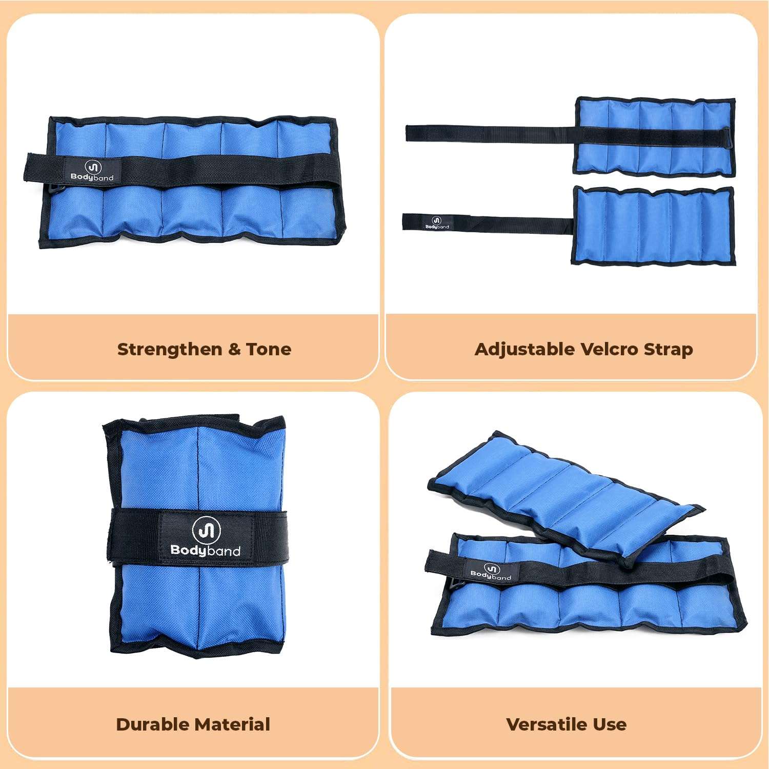 Bodyband 1kg X2 Pcs Wrist & Ankle Weights, Neoprene Resistance, Black, Velcro Strap, Strength Training, Unisex, Wearable Weight 3