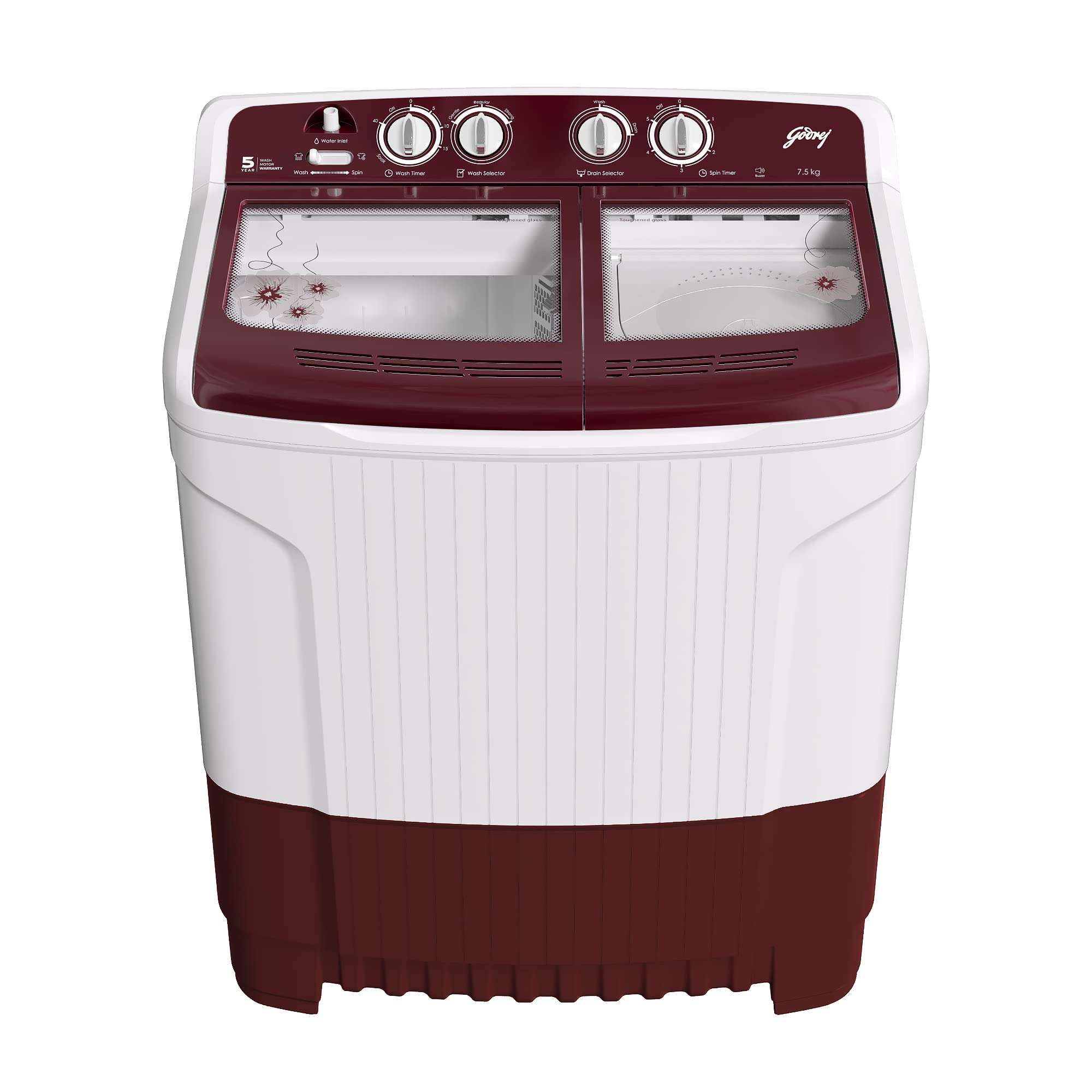 Godrej Edge 7.5 Kg 5 star Semi-Automatic Top Loading Washing Machine Appliance (WS EDGE 75 5.0 TB3 M WNRD, Wine Red, Toughened glass lids) 1