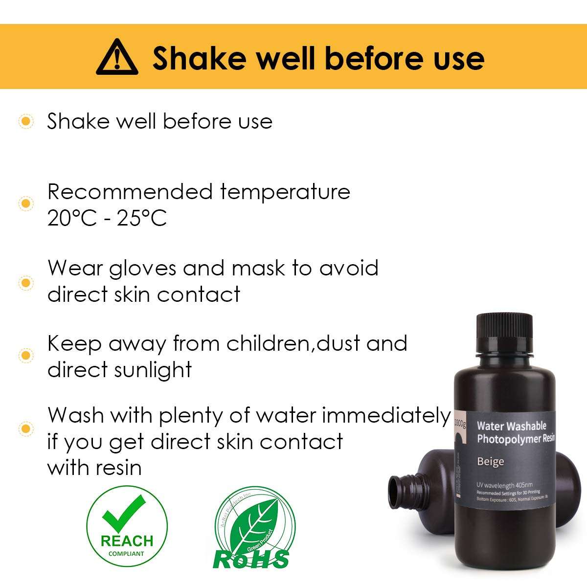 ELEGOO Water Washable 3D Printer Resin LCD UV-Curing Resin 405nm Standard Photopolymer Resin for LCD 3D Printing 1000Gram Beige 4