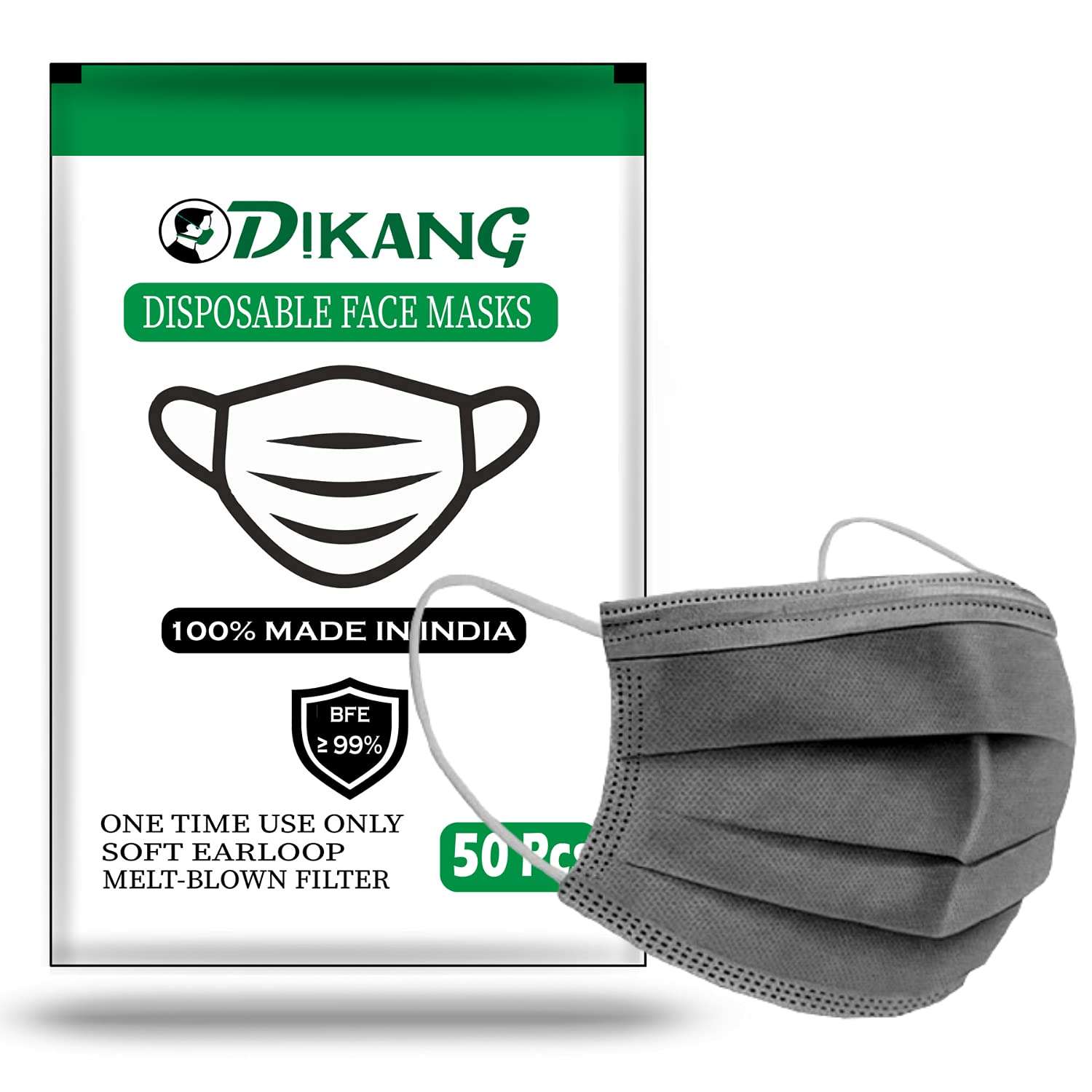 DIKANG 3 Layer Surgical Disposable Face Mask For Men | 3 Ply Disposable Surgical Non Woven fabric Mask With Nose Clip | Disposable Use And Throw Masks For Men and Women (GREY, 10), Without Valve 1