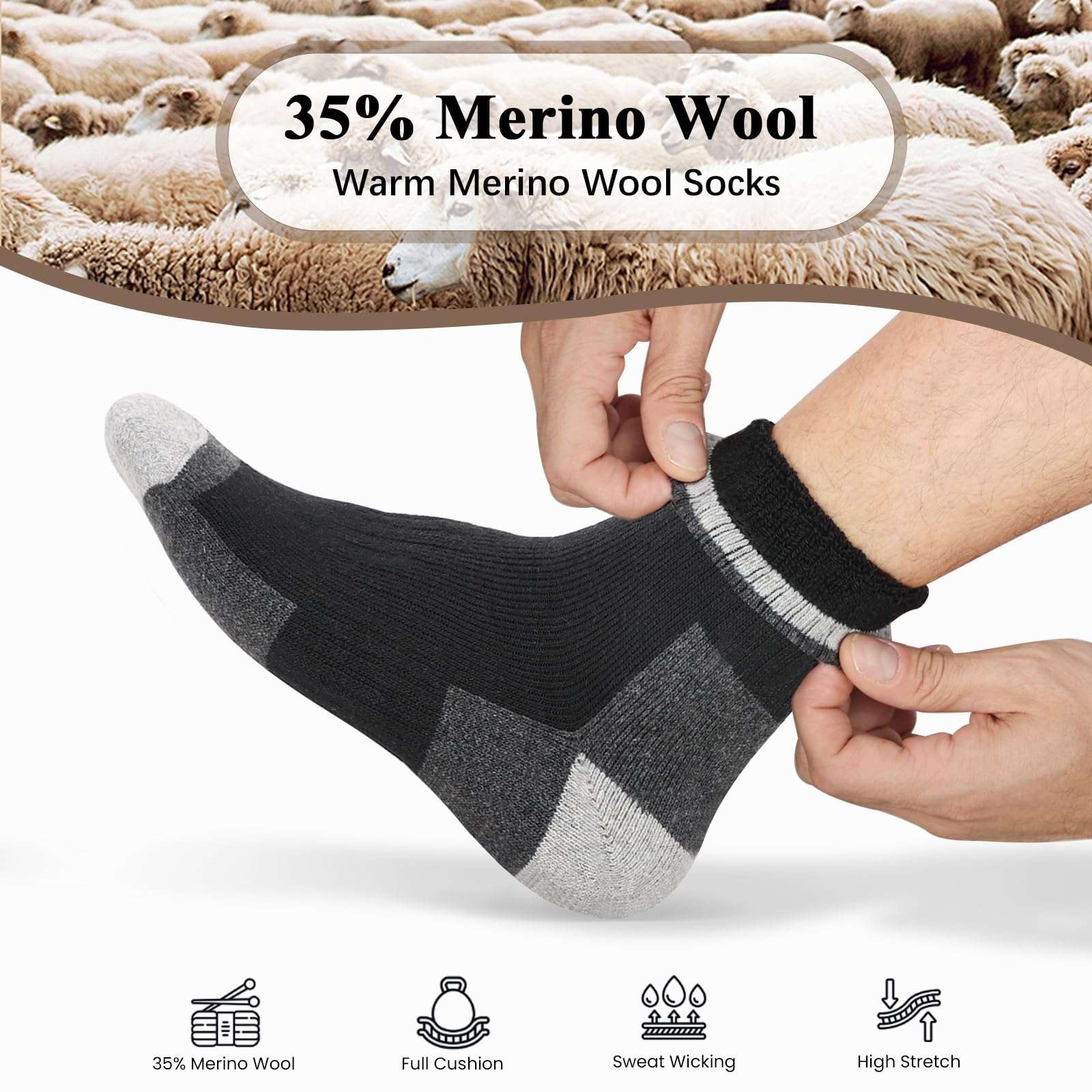 BESTENA 5 Pairs Hiking Wool Socks for Men Thick Thermal Socks Boot Socks Crew Socks for Cold Weather 4