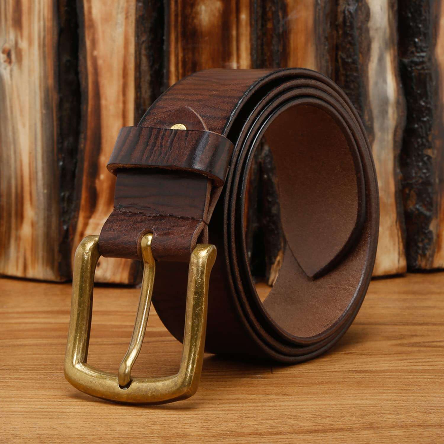 LOUIS STITCH Men's Rust Brown Italian Raw Leather Belt Premium Hand Padded Casual Belts for Men With Heavy Brass Buckle 1.5 Inch (38mm) (CAHPBB44) 4