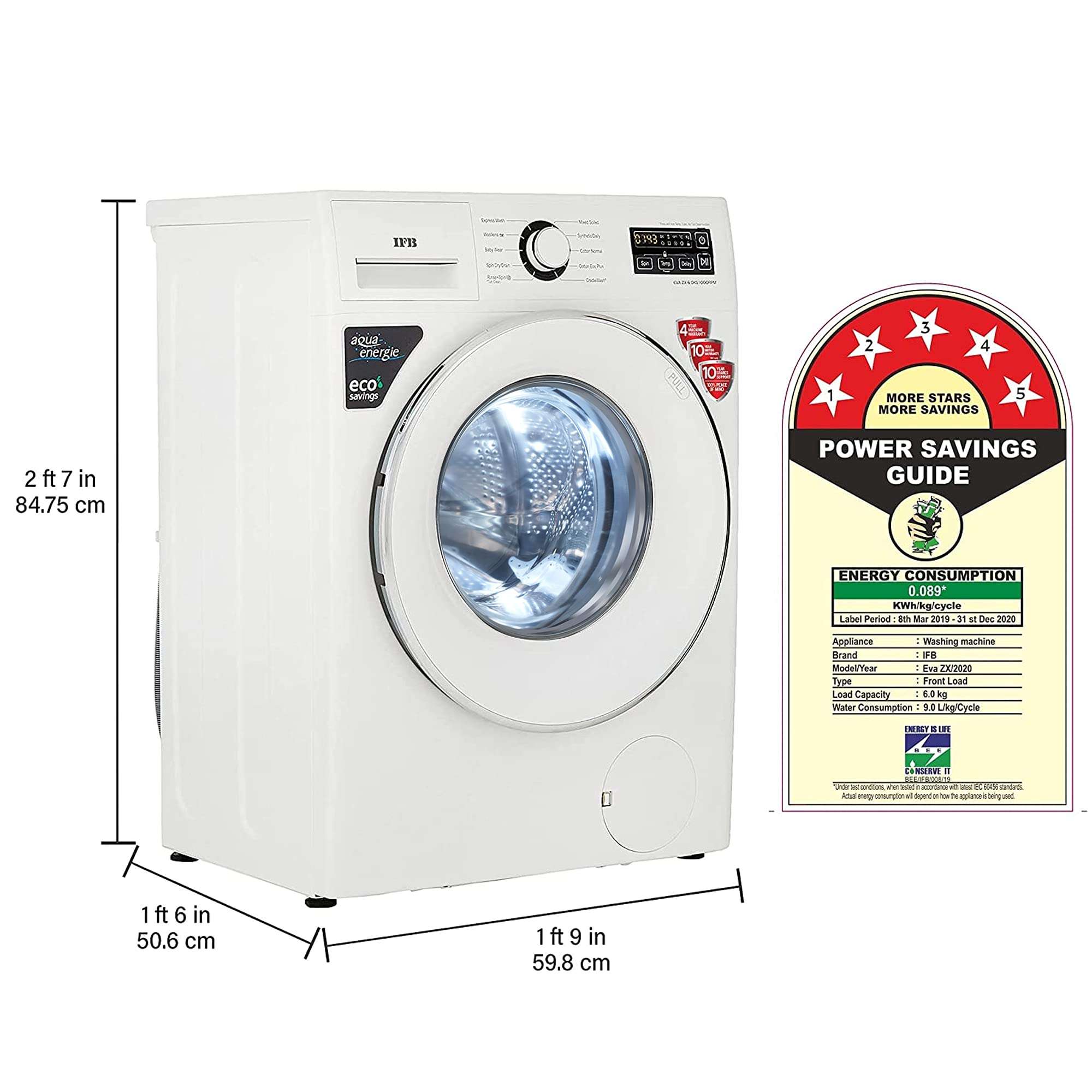 IFB 6 Kg 5 Star Fully-Automatic Front Loading Washing Machine (EVA ZX, White, Cradle wash, 2D Wash technology) 5