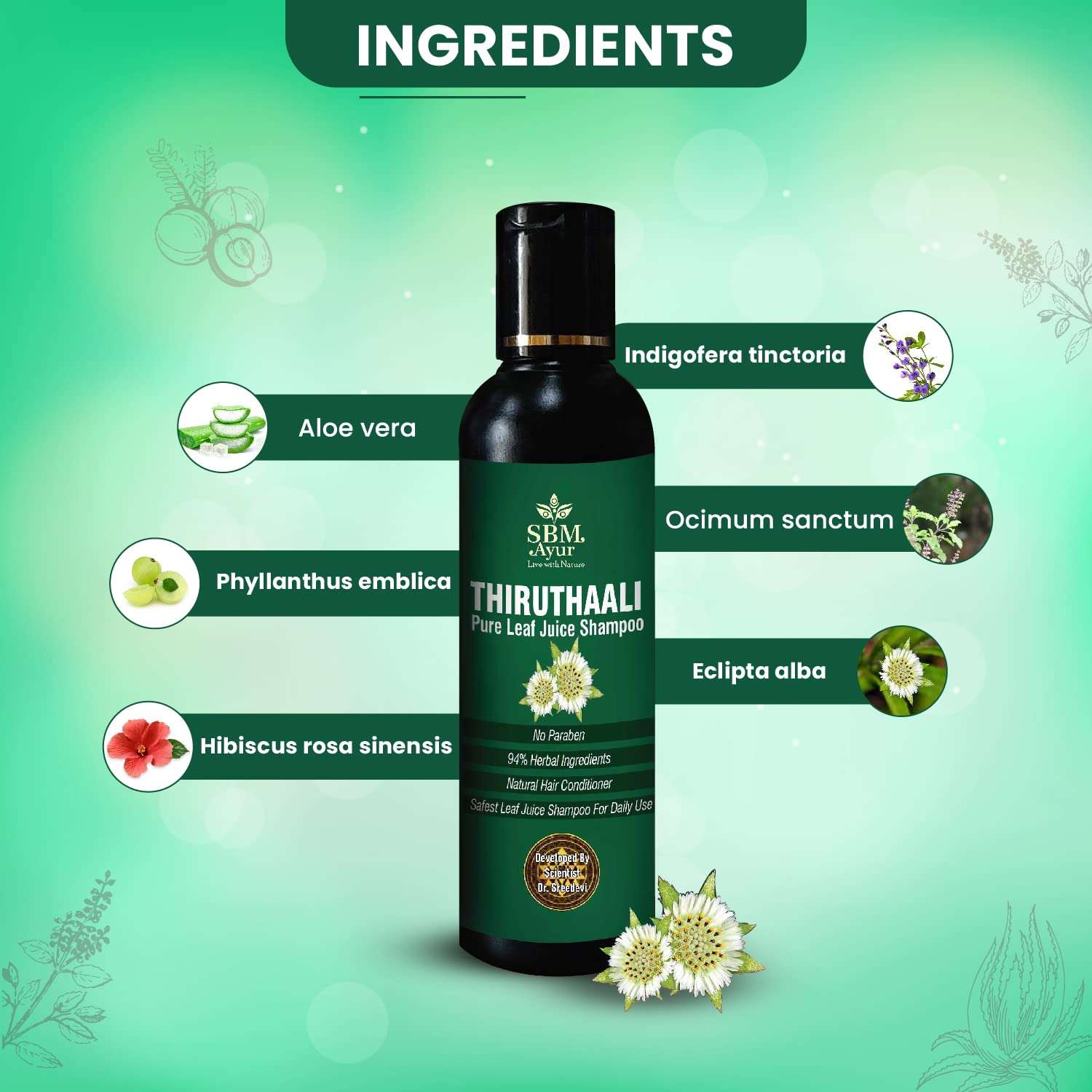 SBM Ayur Pure Leaf Juice Ayurvedic Shampoo (Thiruthaali) 100g 4