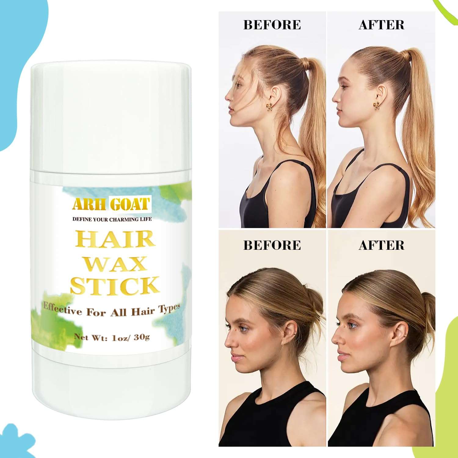 ARHGOAT 3PCS Set Hair Wax Stick, Wax Stick for Hair, Smoothing & Slick Stick for Wigs, Styling Waxes for Fly Away & Edge Frizz Hair (1oz*3pcs) 5