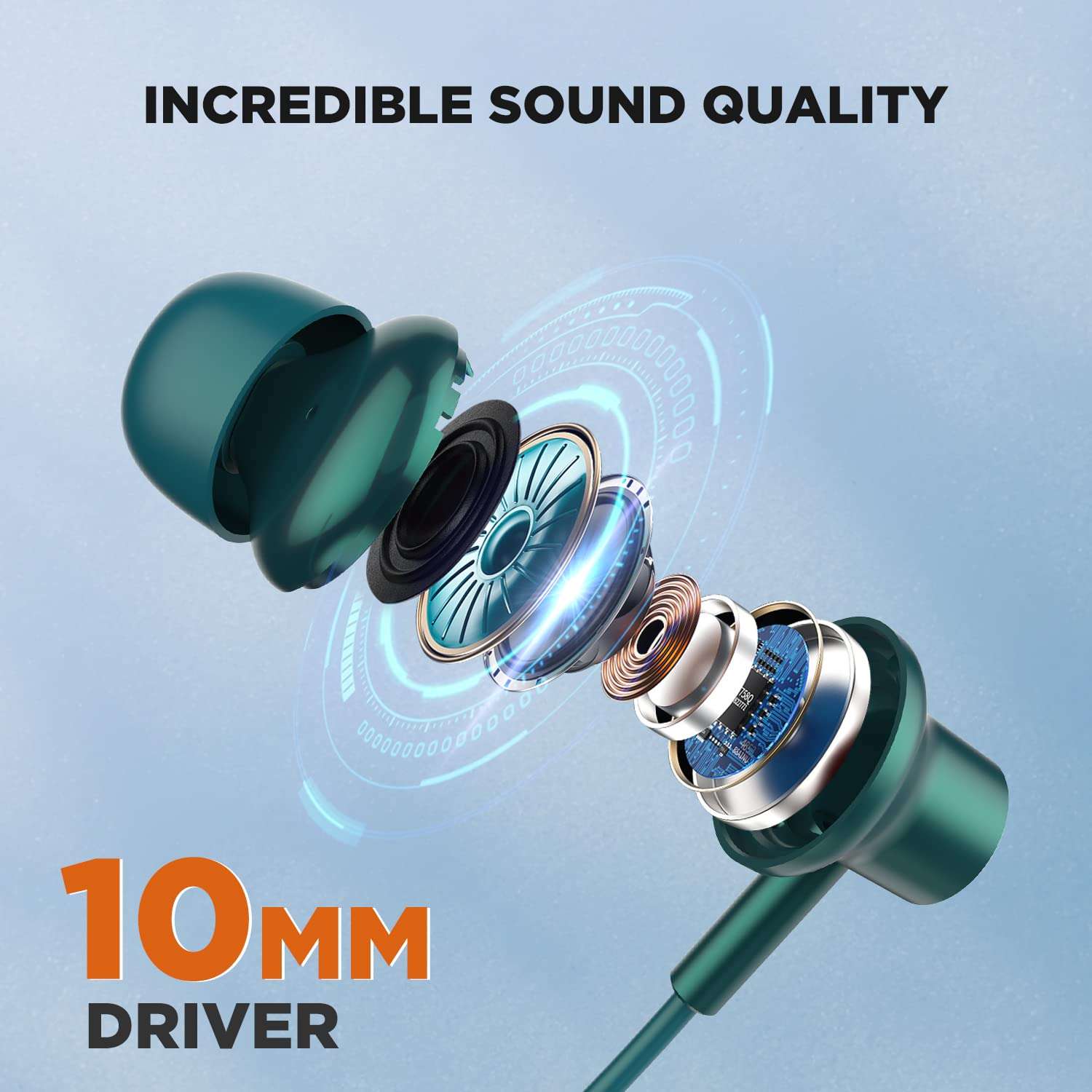 HTC Neckband Headphones Bluetooth 5.3 Noise Cancelling Earbuds, Magnetic Stereo Earphones with Hall Function for Calling, Exercising -10mm Drivers/Game Modes/16H Playtime/IPX5 Waterproof- Green 2