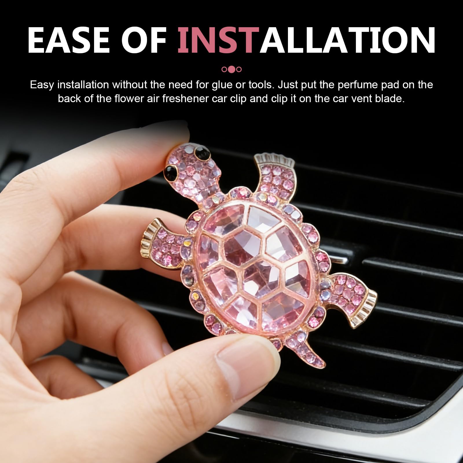 Culycey 2 PCS Sea Turtles Car Air Vent Clips, Bling Turtle Outlet Decor Clips, 2.2 x 1.4In Refillable Car Air Diffuser, Ocean Theme Automotive Decorations Interior (Pink) 5