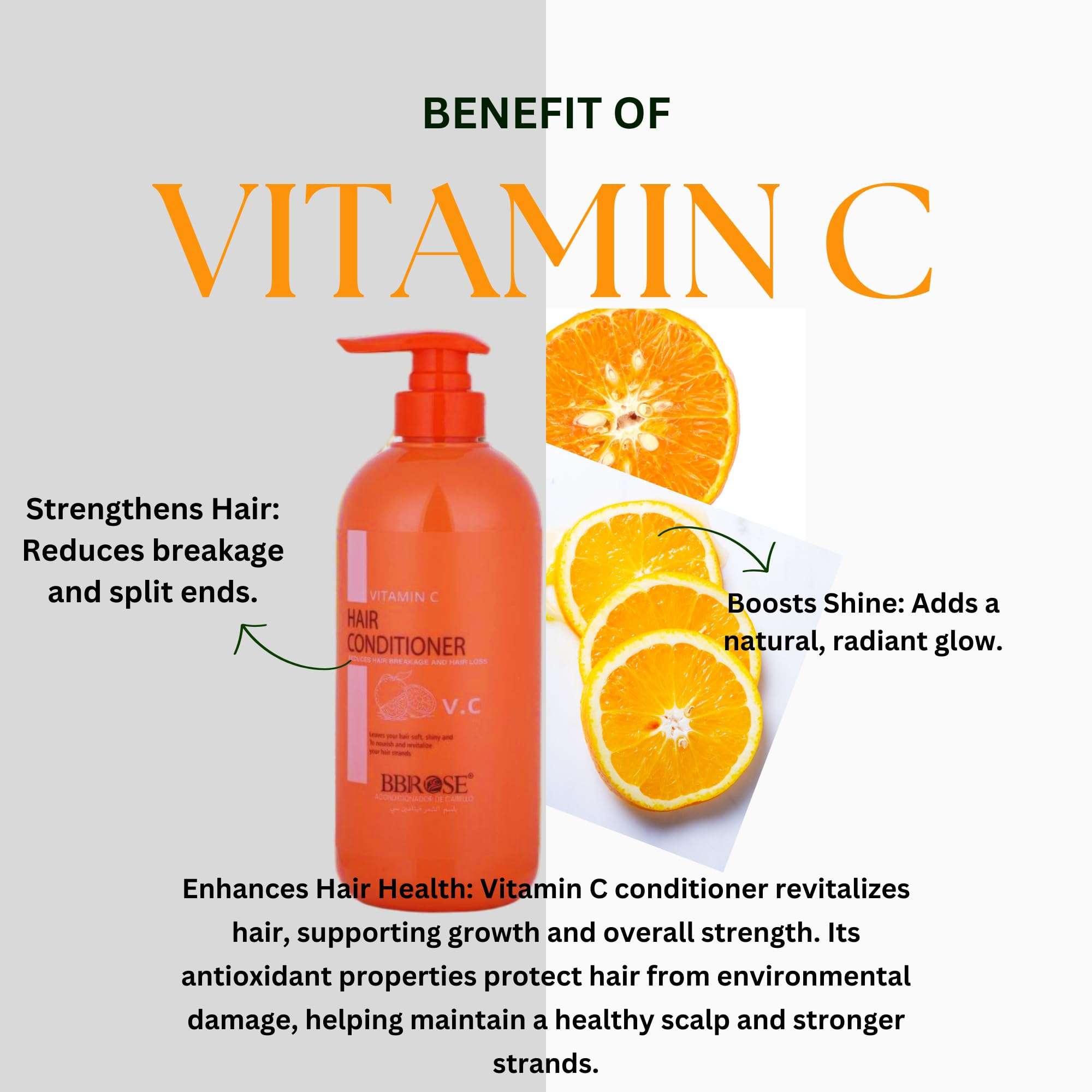 BBROSE Vitamin C Hair Conditioner 800ml – Nourishing & Hydrating Formula for Dry, Damaged, and Frizzy Hair | Strengthens, Softens & Adds Shine | Sulfate-Free Conditioner for All Hair Types 4