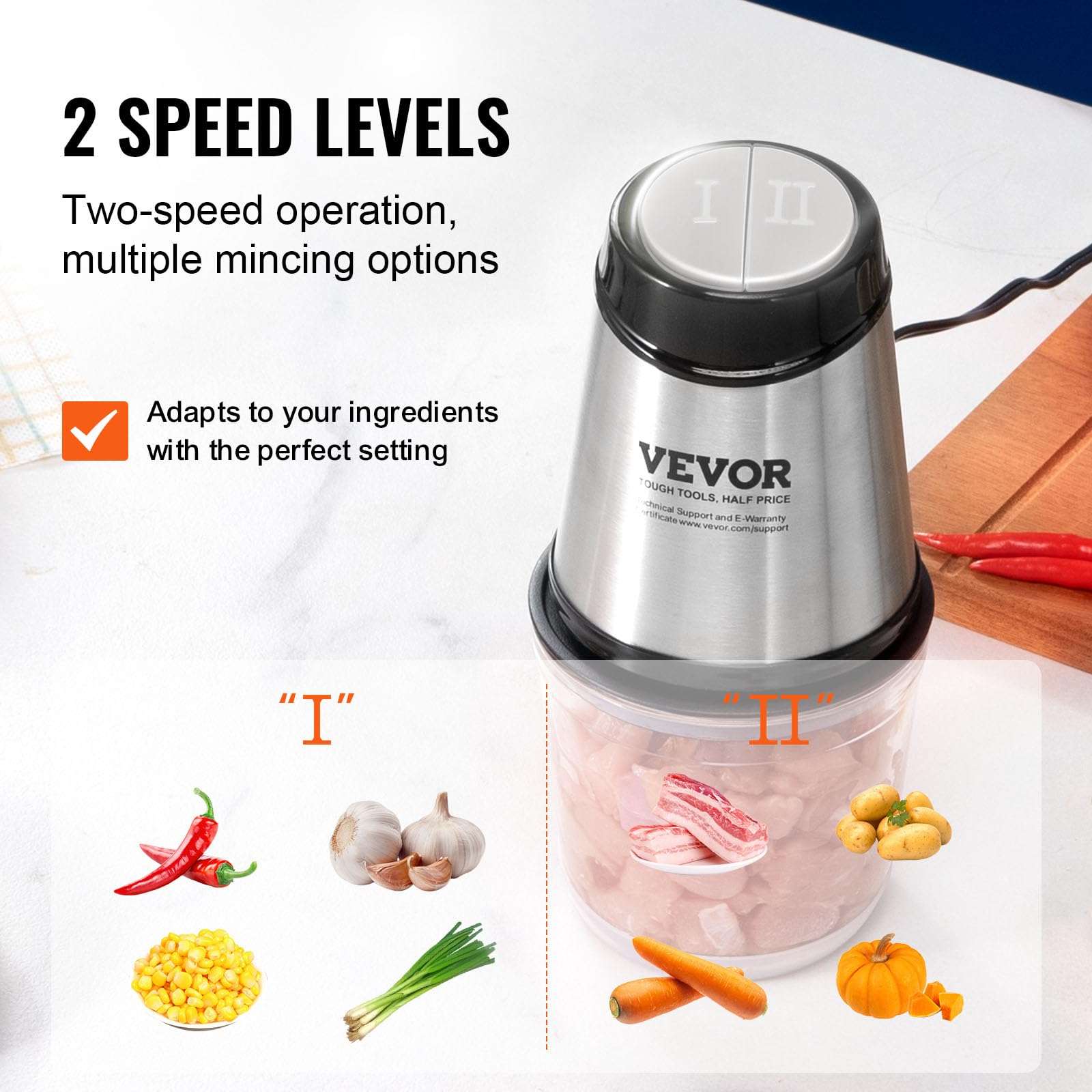 VEVOR Food Processor, Mini Electric Chopper 400W, 2 Speeds Electric Meat Grinder, Stainless Steel Meat Blender, for Baby Food, Meat, Onion, Vegetables, 2.5 Cup 5