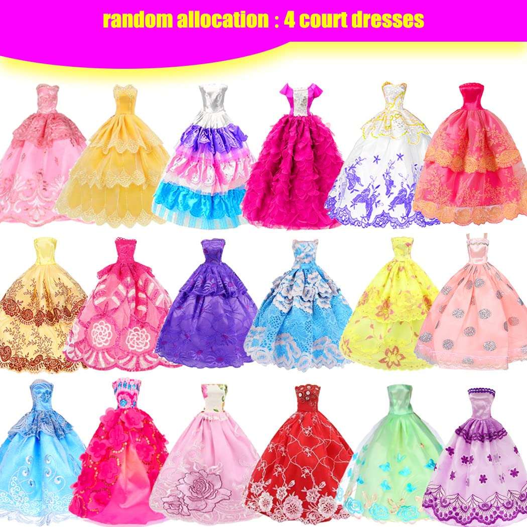 39 PCS Doll Clothes and Accessories Including 3 Wedding Gown Dresses, 5 Mini Dress, 3 Fashion Doll Clothes, 3 Blouses Pants, 1 Dog & 24 Accessories for 11.5 inch Fashion Girl Doll 2