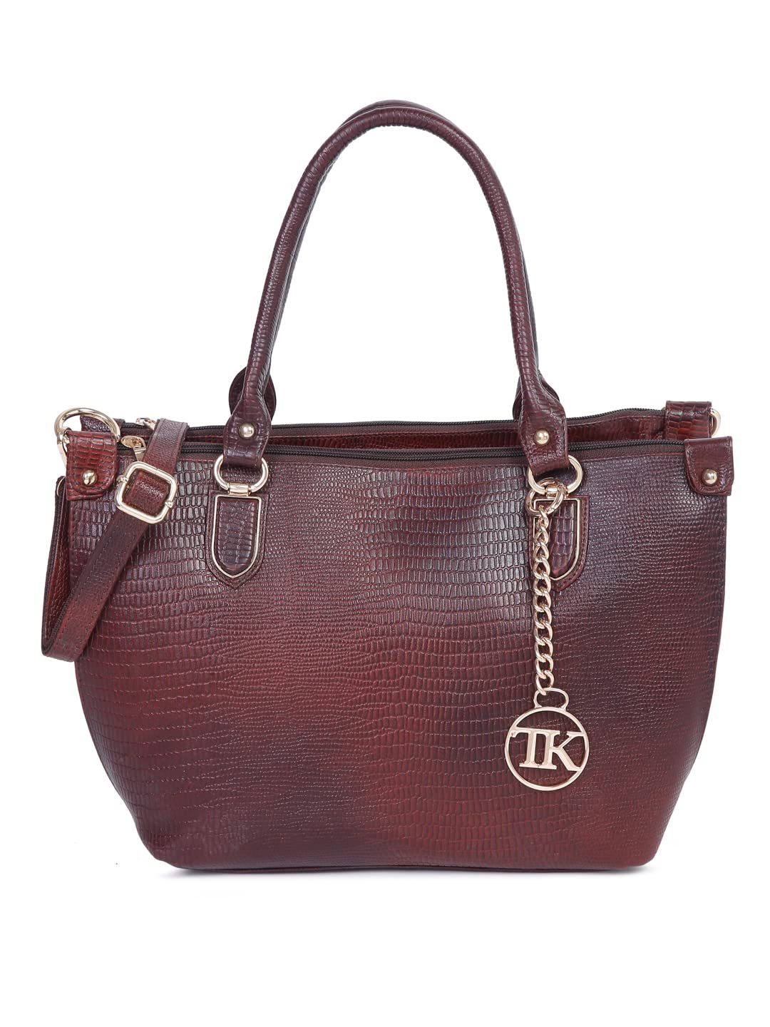 TEAKWOOD LEATHERS SOLID STRUCTURED MAROON LEATHER HANDHELD BAG 1