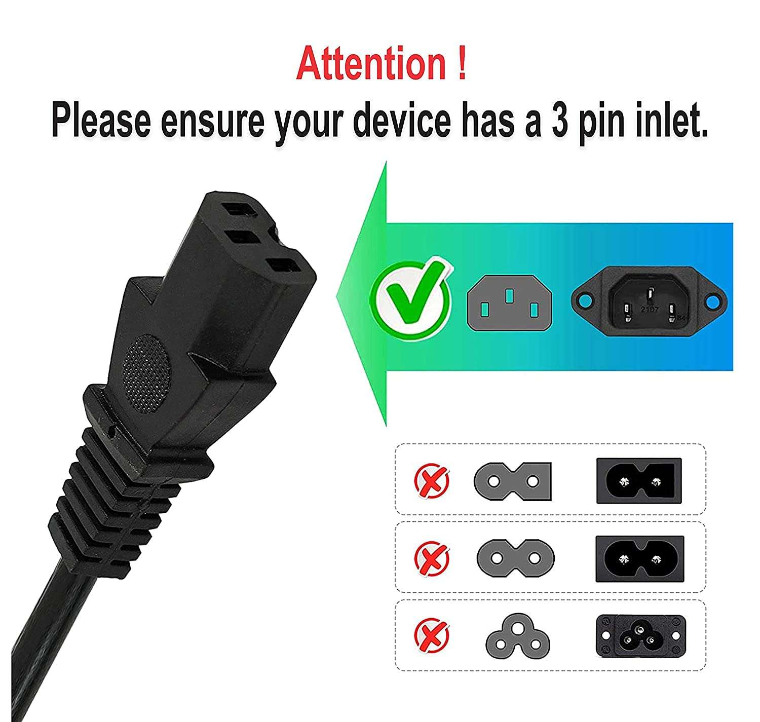 3 Pin Laptop/Computers Power Cable Cord, Printer/Computer/Desktop/PC/SMPS Power Cable Cord 1 Meter 4