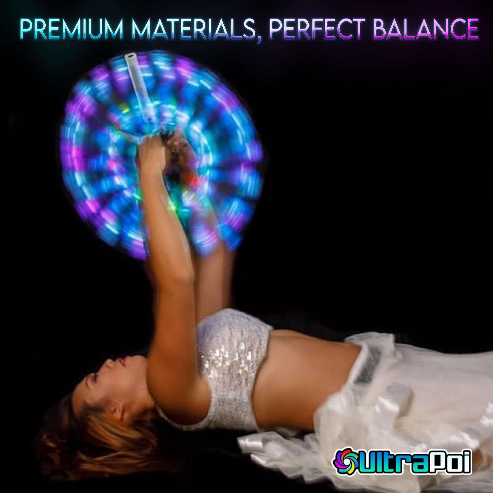 UltraPoi HelixPoi Set - Helix Poi w/Non-LED Knob Handles - 70+ Brilliant Color Modes & Patterns - LED Poi Glow Stick Lights w/Soft Durable Cases & Adjustable Leashes - Flow Arts Light Spinning Toy 5