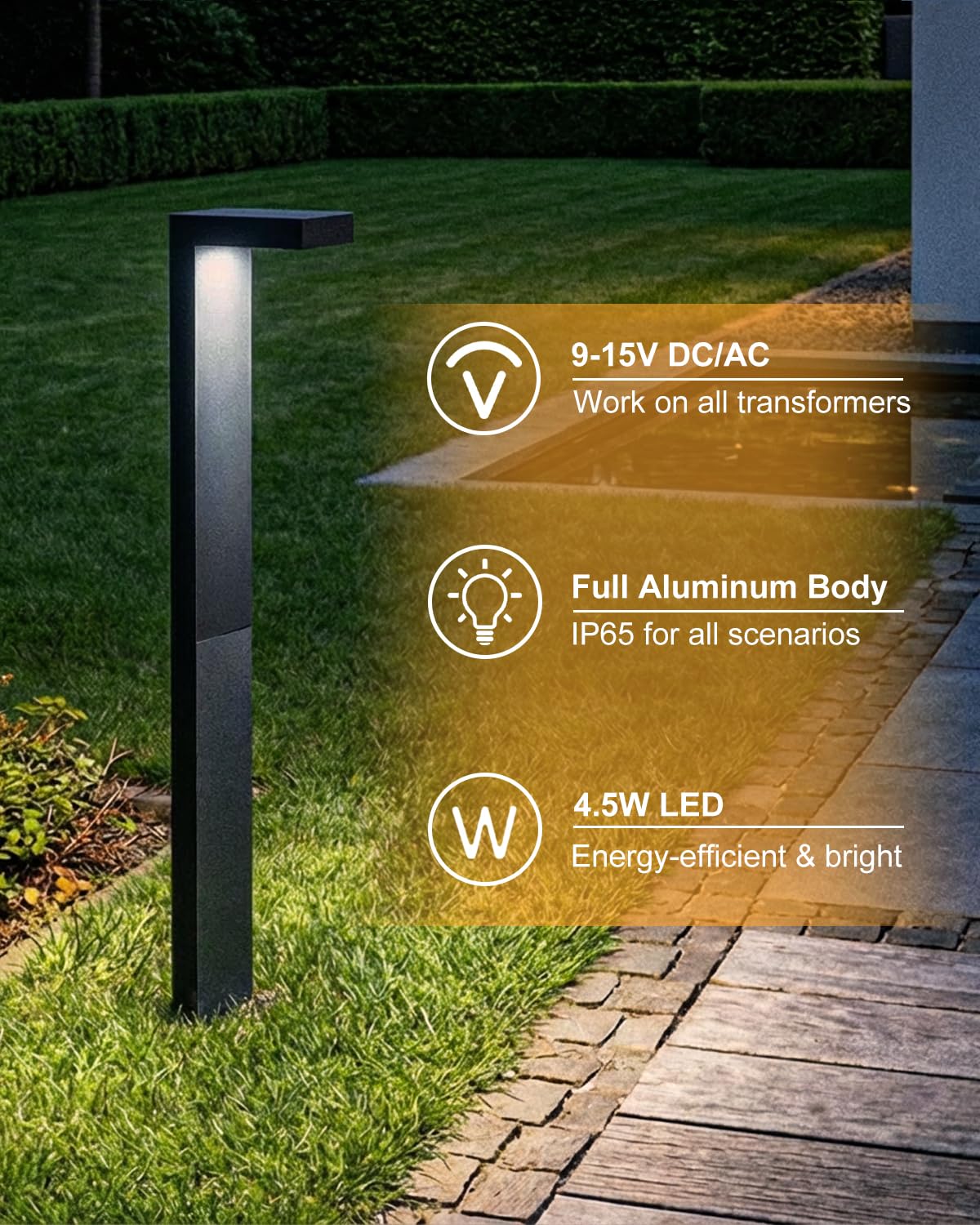 Lawyettle Low Voltage Landscape Lights, 6 Pack Outdoor LED Pathway Light, Wired Path Lighting for Walkway, Garden, IP65 Waterproof, 150LM, 4000K, Modern Cast-Aluminum, Black 6