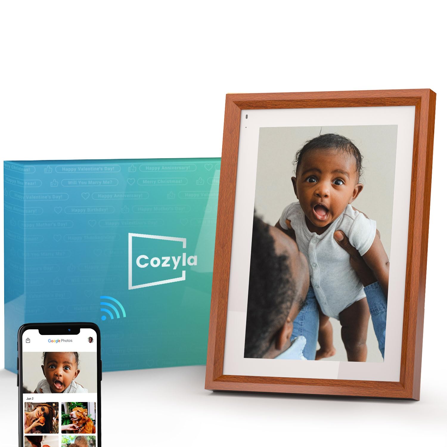 Cozyla Digital Picture Frame Multi Platform to Send Photos and Videos via Email Google Photos Instagram Phone App Free Unlimited Storage Built-in Alexa Photo Frame Electronic WiFi 10.1 Inch White 1
