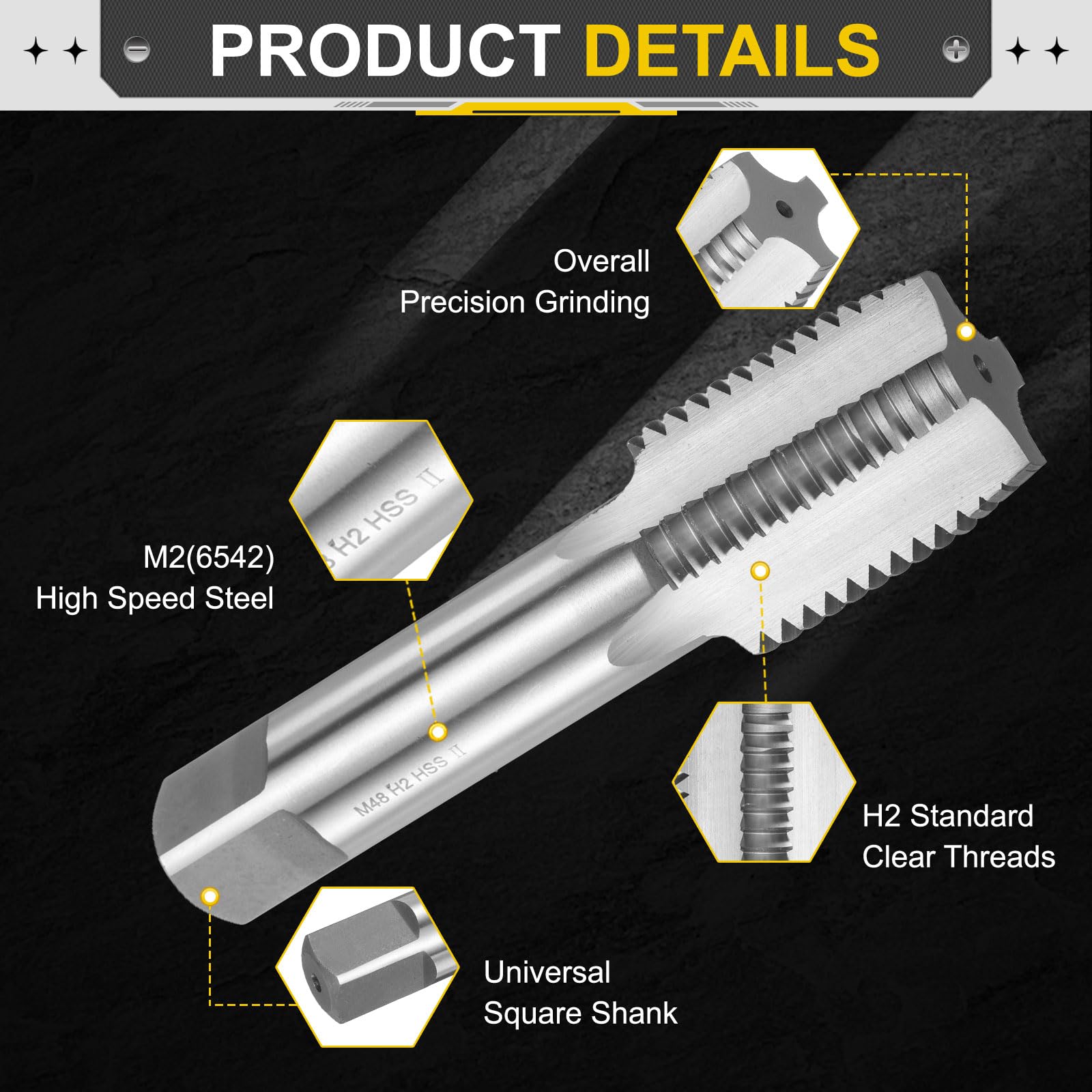 uxcell Hand Plug Tap M48 x 5 H2 Metric Thread Plug Style Taps Straight Flute Screw Tapping Threading Tool High Speed Steel HSS6542 5