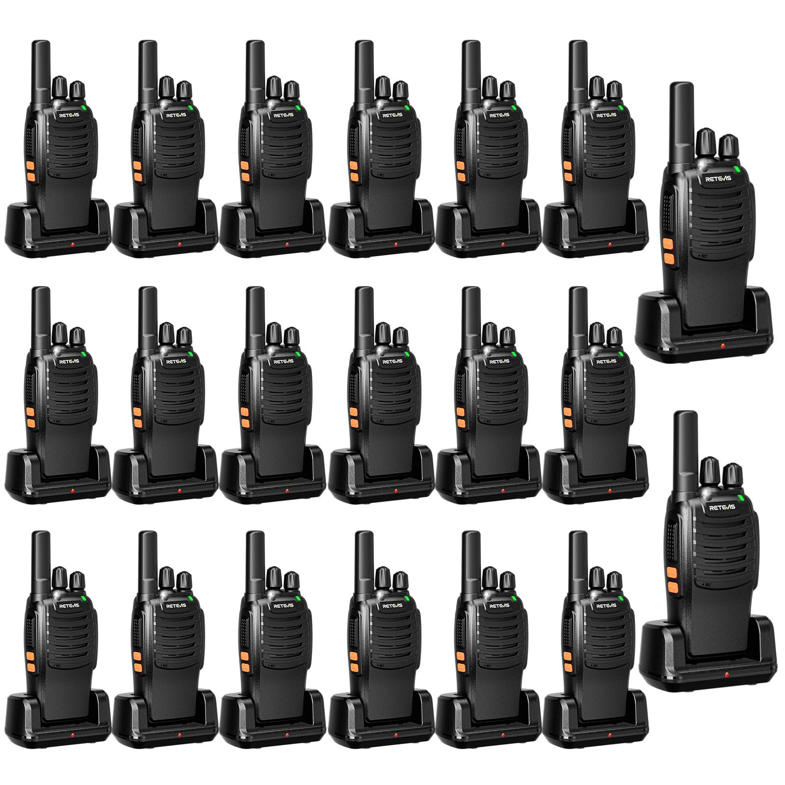 Retevis H-777 2 Way Radios Walkie Talkies Long Range, Rechargeable Two Way Radios, Hand Free Adults Walkie Talkies with Charging Base(Black, 20 Pack) 1