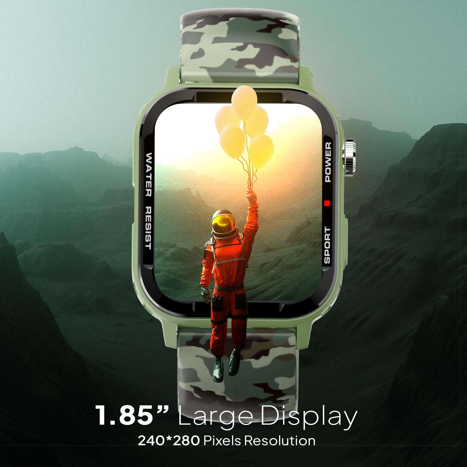 Fire-Boltt Tank 1.85" Outdoor Rugged Bluetooth Calling Smart Watch, 123 Sports Mode, 8 UI Interactions, Built in Speaker & Mic, 7 Days Battery (Camo Green) 3