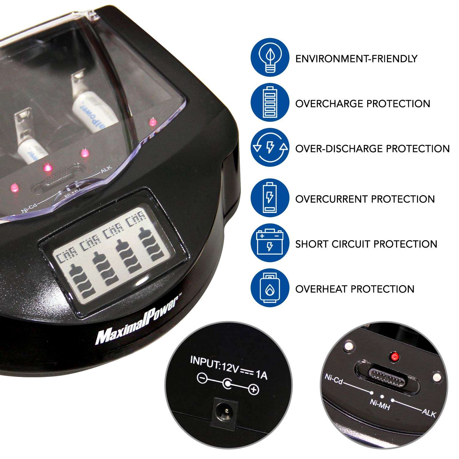 MaximalPower Universal Battery Charger Station for Alkaline, RAM, Ni-MH, Ni-CD, AA, AAA, C, D, 9V Batteries | FC999 Model (Battery Charger) 3