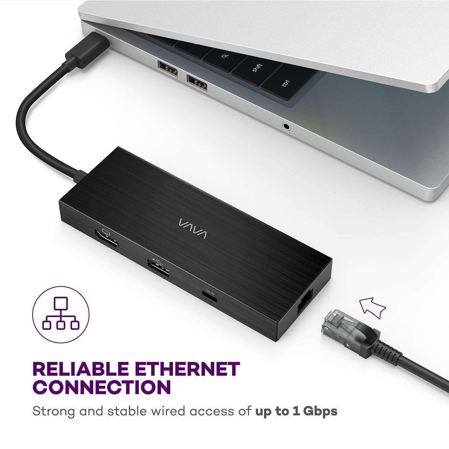 VAVA USB C Hub 8 in 1 USB C Adapter to 4K HDMI, 1Gbps RJ45 Ethernet Port, USB 3.0, SD/TF Card Reader, 100W PD Charging Port for MacBook Pro Air and Type C Windows Laptops 4