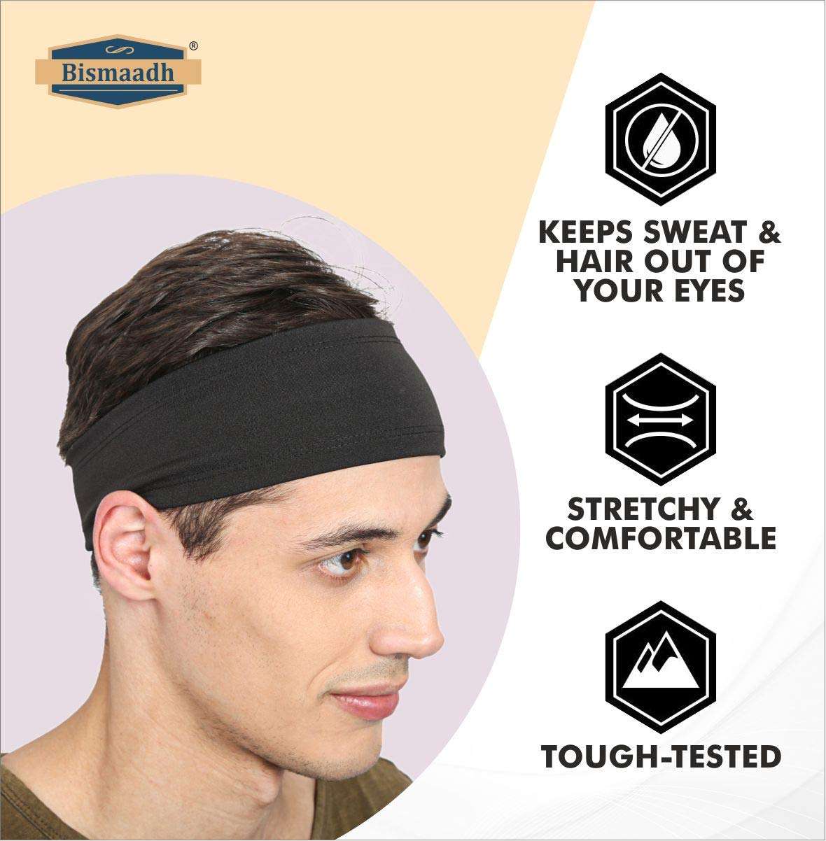 BISMAADH Mens Headband - Running Sweat Head Bands for all Sports- Athletic Sweatbands for Workout,Exercise, Yoga, Cricket, Football - Ultimate Performance Stretch & Moisture Wicking Headband Pack of 1 3