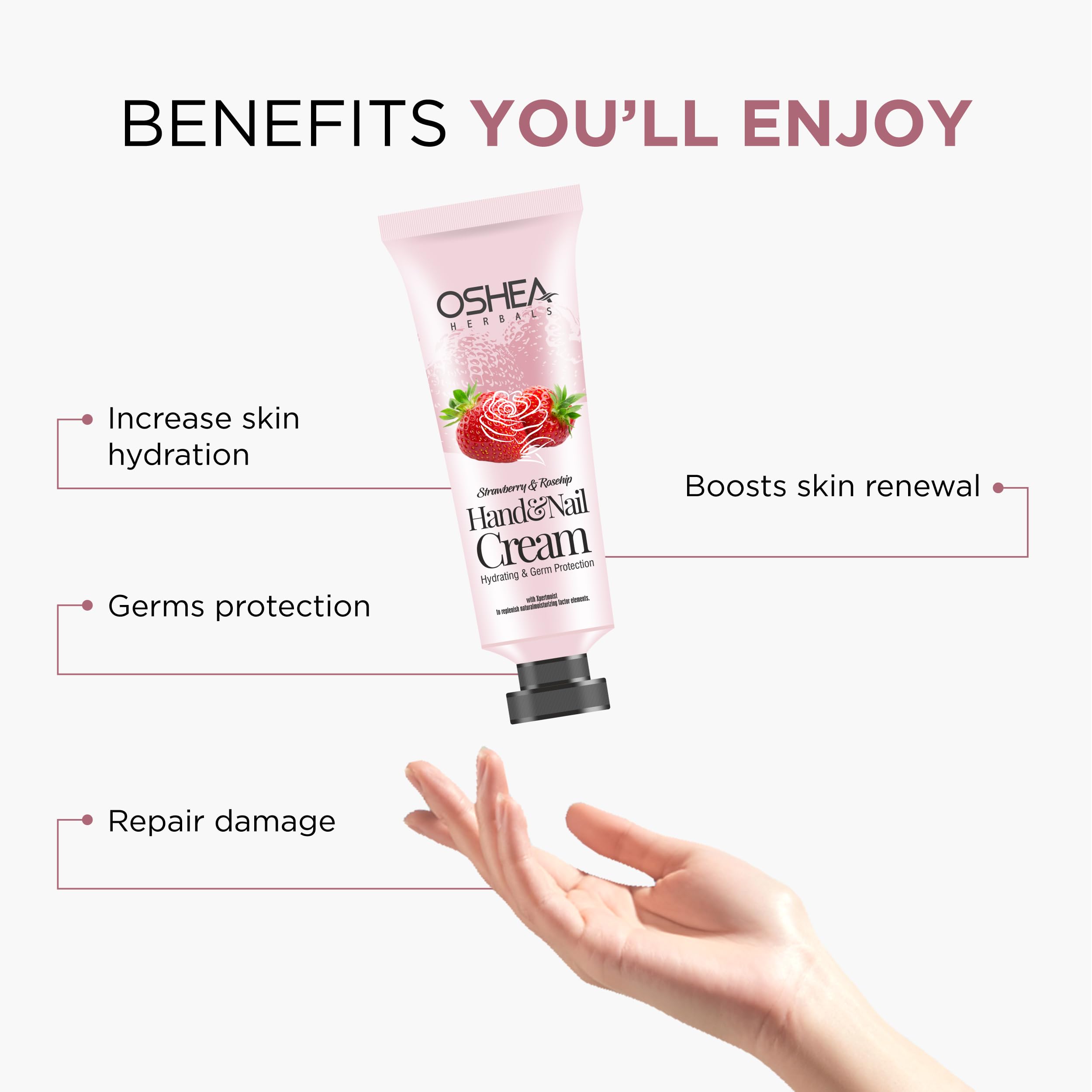 Oshea Herbals Strawberry & Rose Hip Hand & Nail Cream for Men & Women | Super Hydrating with Germ Protection | Enriched with Sheabutter, Vitamin E & Neem Extract 30 ml 3