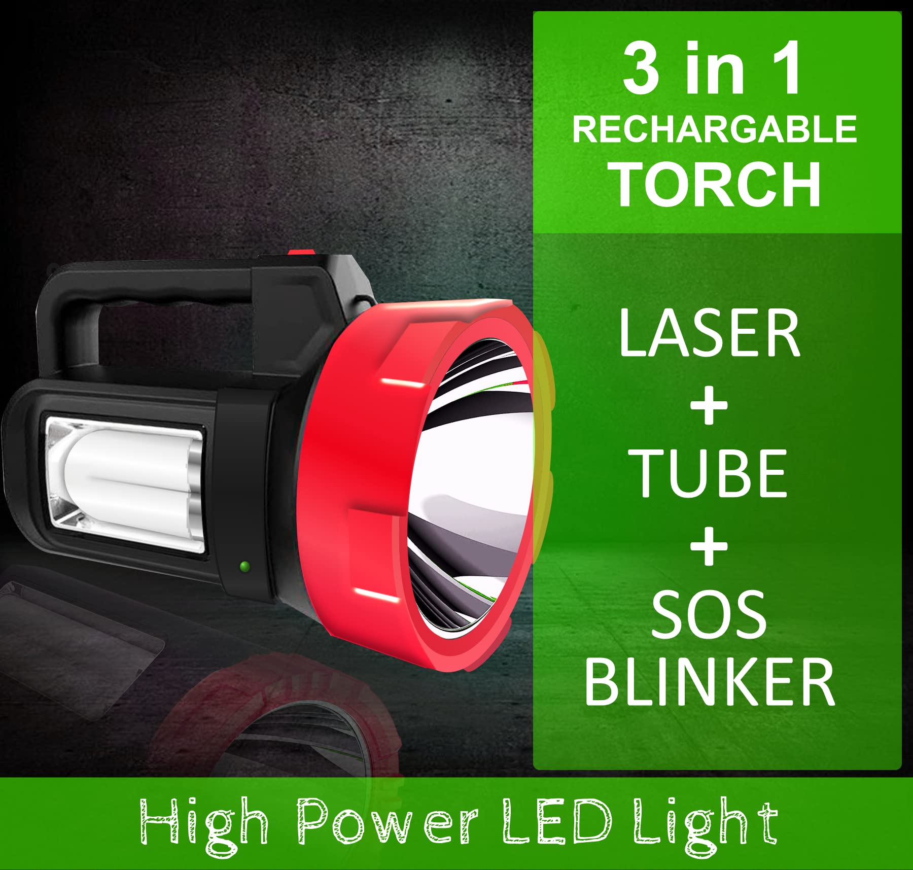 D-tone® ABS 125W Torch Lights Rechargeable Cum Lantern 4-in-1 with 3500mAh Battery, Long Range LED, Side Light, Lantern, Blinker Multicolor Torch 3