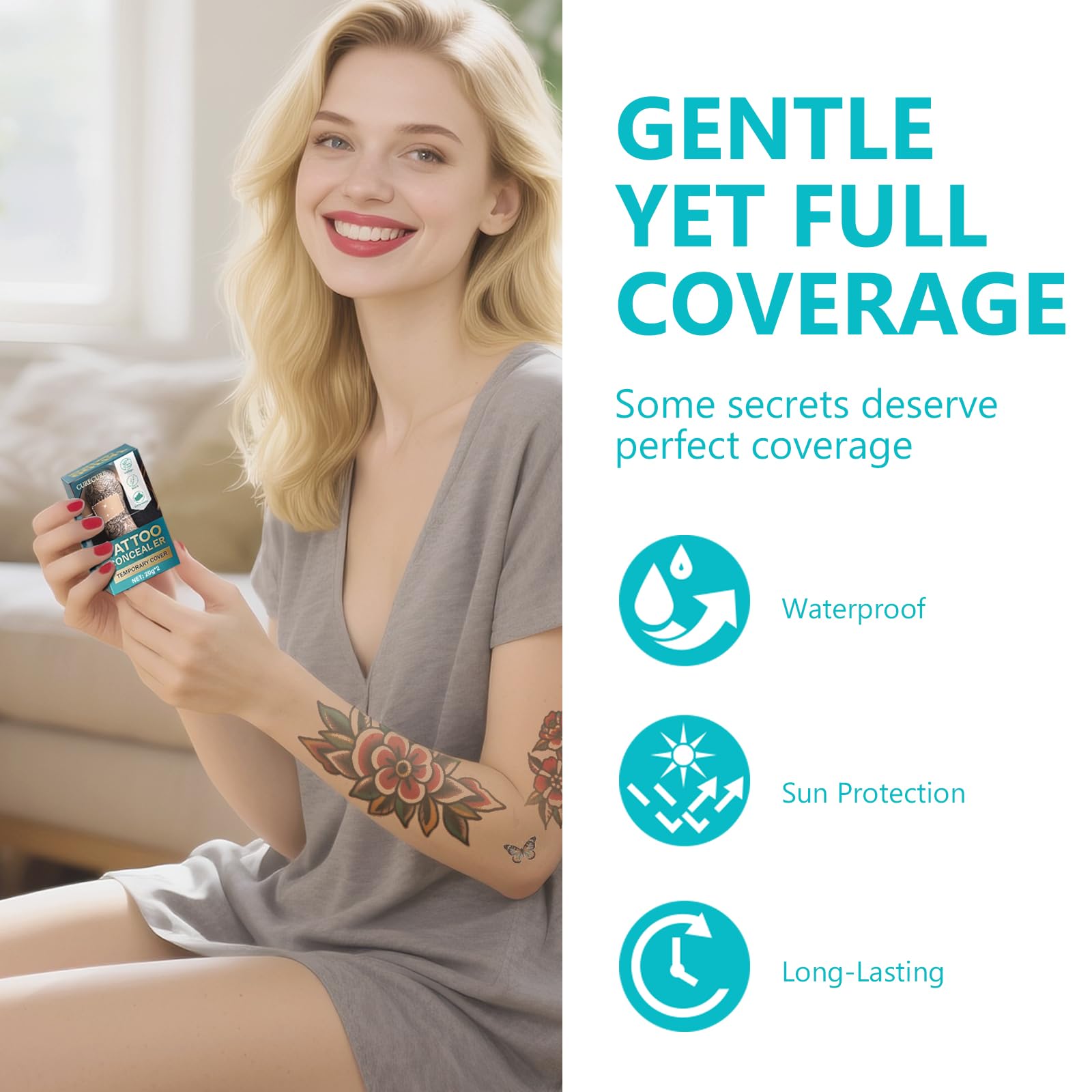 CURECURE Tattoo Cover Up Makeup Waterproof, Full Coverage Concealer for Tattoos, Dark Spots & Scars, Long Lasting, Smudge-Proof & Transfer-Resistant 5