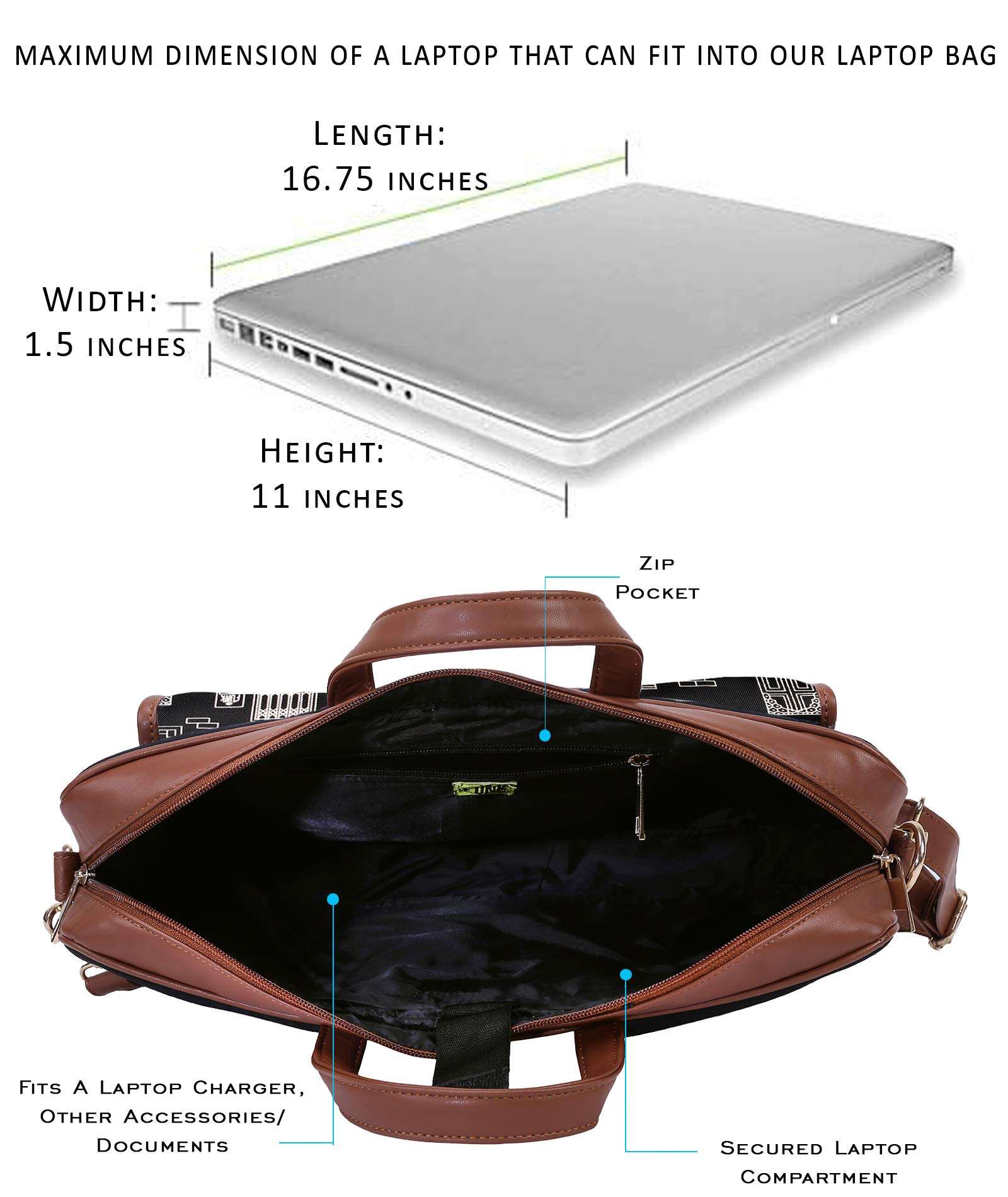 Funk For Hire Printed One Pocket Cotton Canvas Unisex 17 inch Laptop Bag Black 4