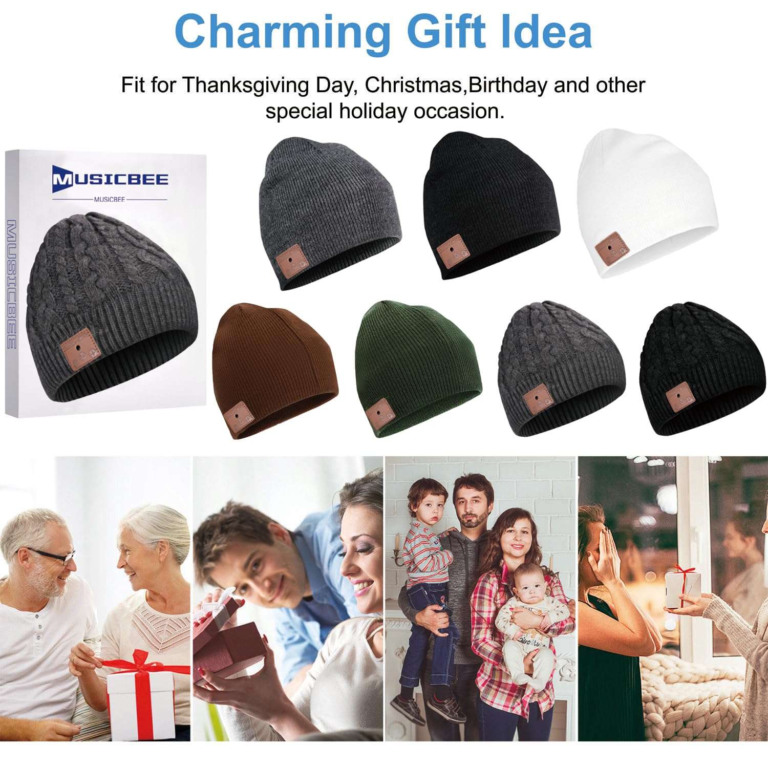 MUSICBEE Bluetooth Beanie，Bluetooth V5.2, 24 Hour Play time, Built-in Microphone and HD Stereo Speakers, Wool Lined for Outdoor Homes and Gifts - Neutral(Charcoal) 4