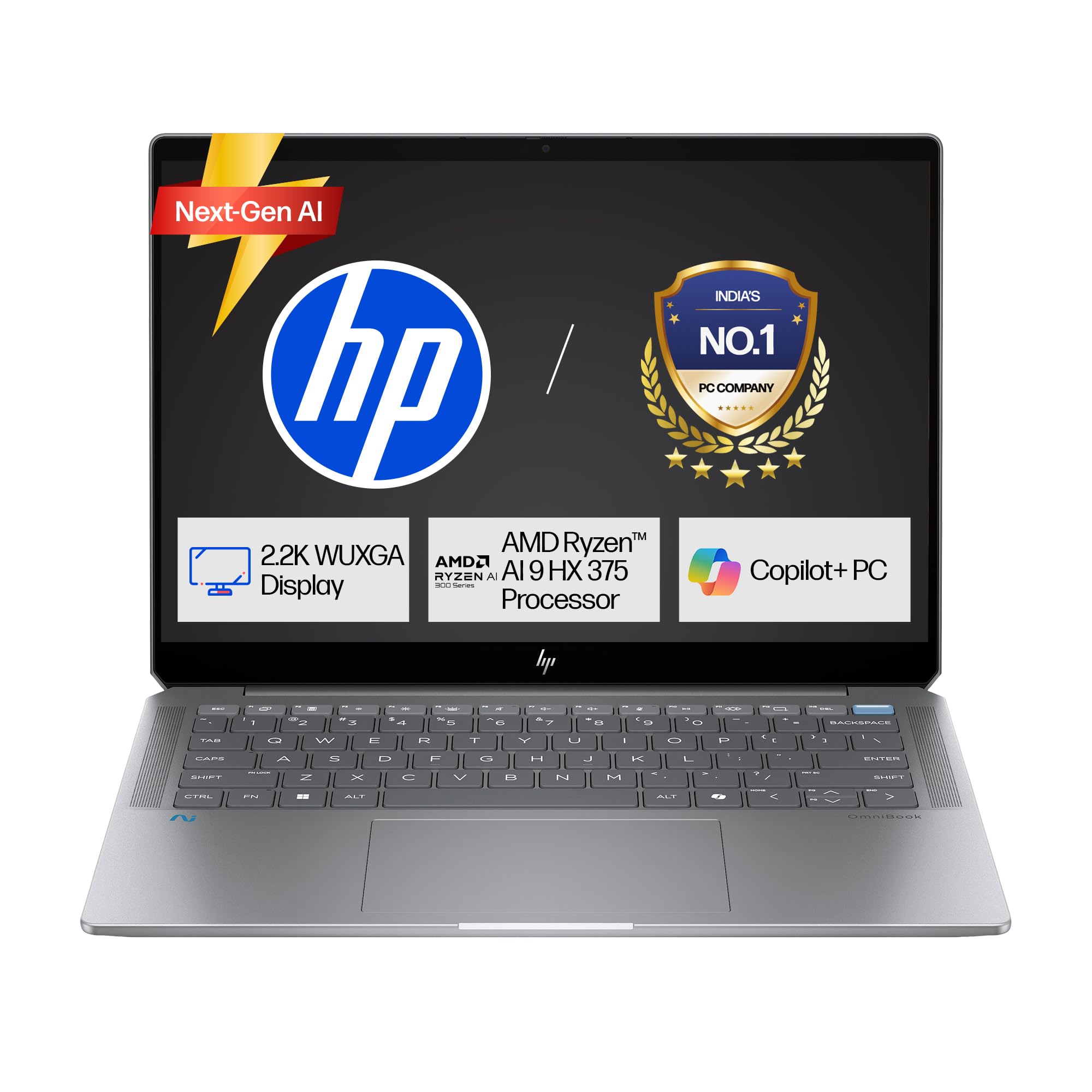 HP OmniBook Ultra AMD Ryzen AI 9 HX 375 Next Gen AI Laptop,(32GB-LPDDR5X Ram,1TB SSD)2.2k Anti Glare 400 Nits, 14''/35.6cm,W11+M365+Office24 with Copilot, FPR, Silver,1.57kg,9MP IR AI Camera, fd0009AU