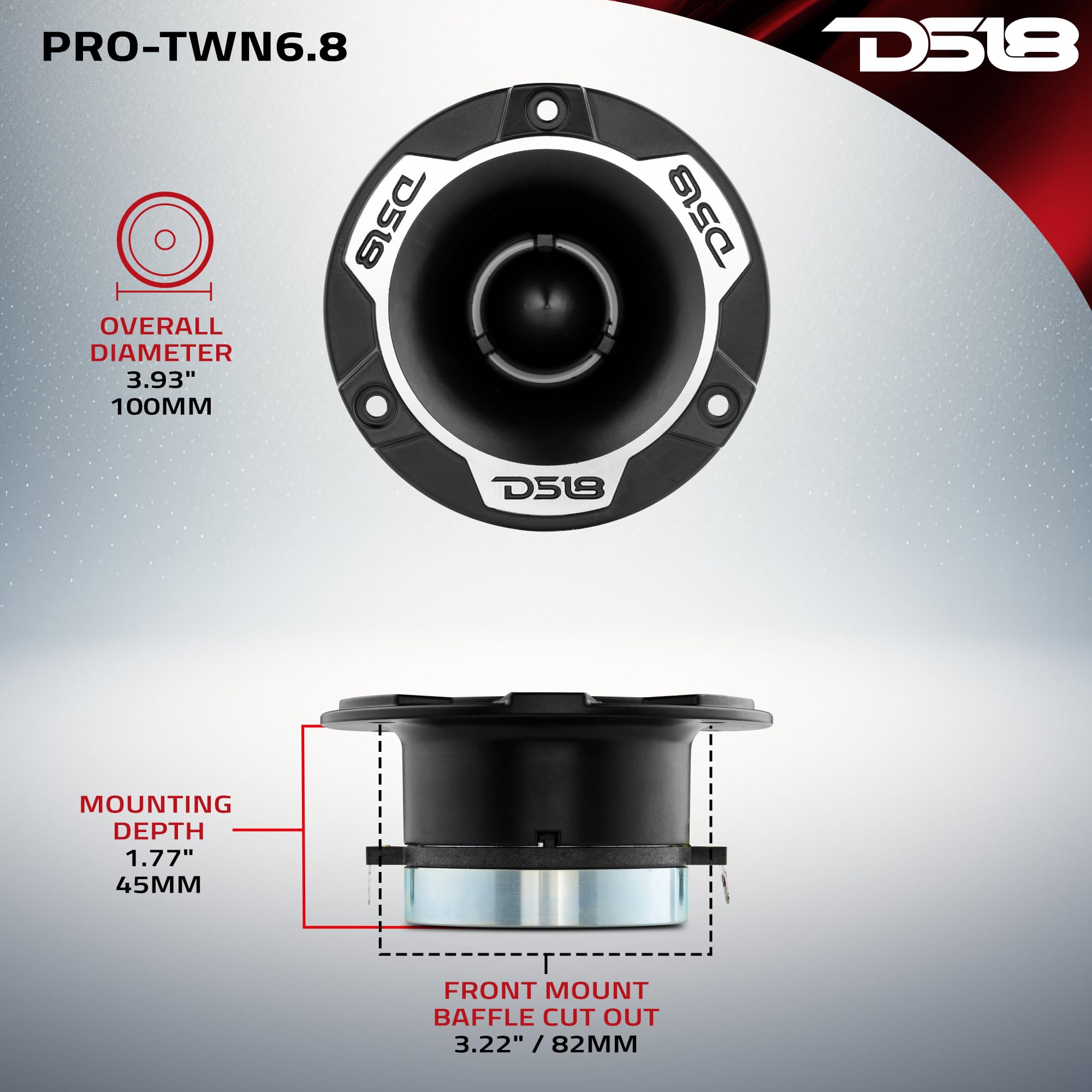 DS18 PRO-TWN6.8 PRO 4" Super Bullet Tweeter High Compression Neodymium 1.25" Voice Coil 8 Ohms - High Sensitivity of 109 dB - The Best Tweeters in The Pro Audio and Voceteo Market (1 Speaker) 4