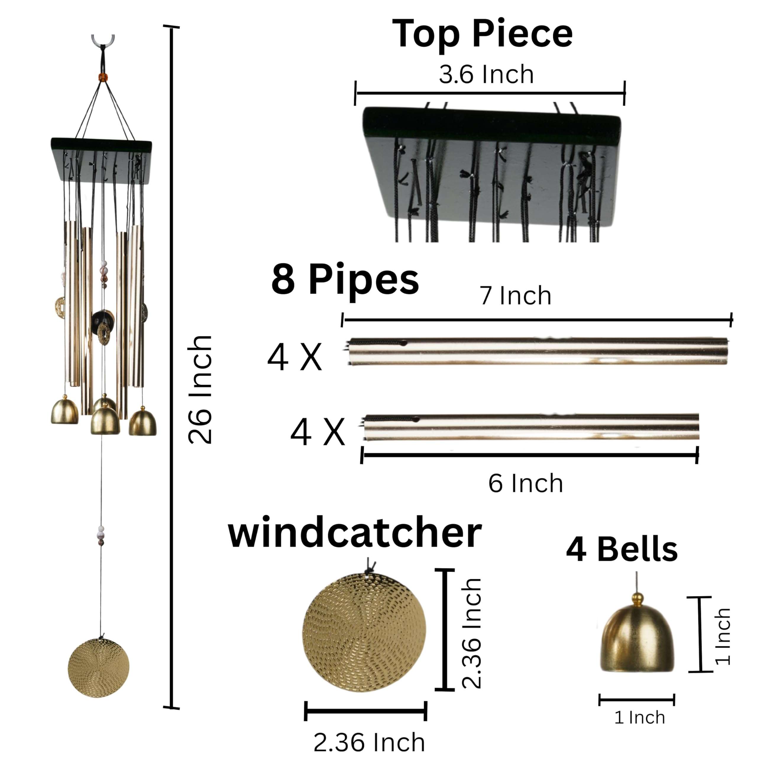 ARM nest Wind Chime | Wind Chimes for Balcony | Wind Chimes for Home Positive Energy | Home Decoration(Golden,Pipe & Hanging Bells) 5