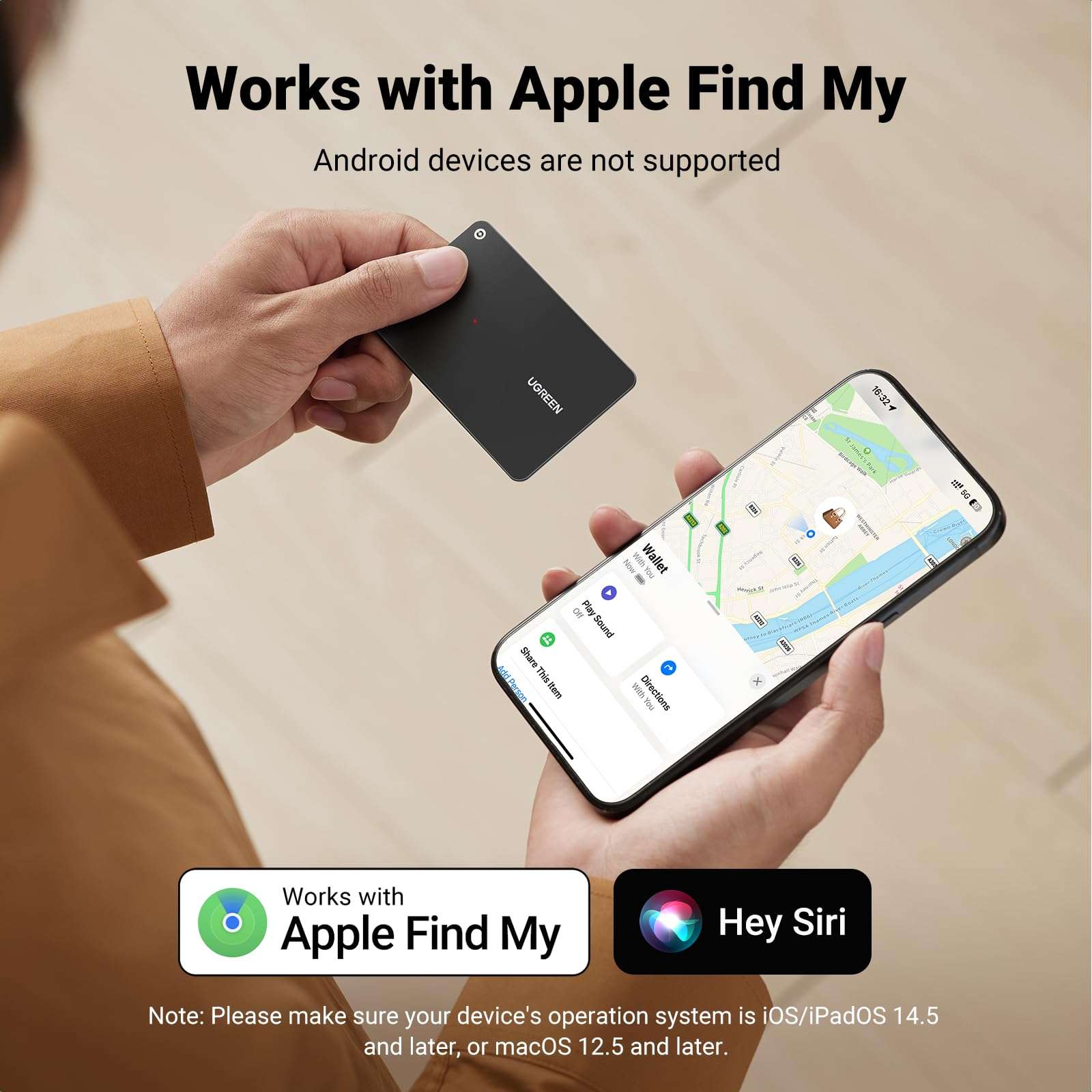 UGREEN FineTrack Slim Smart Finder Compatible with Apple Find My (iOS Only), 1.7mm Ultra-Slim Wallet Finder, IP68 Waterproof Rechargeable Bluetooth Tracker Card for Wallet, Key, Luggage Tags 4