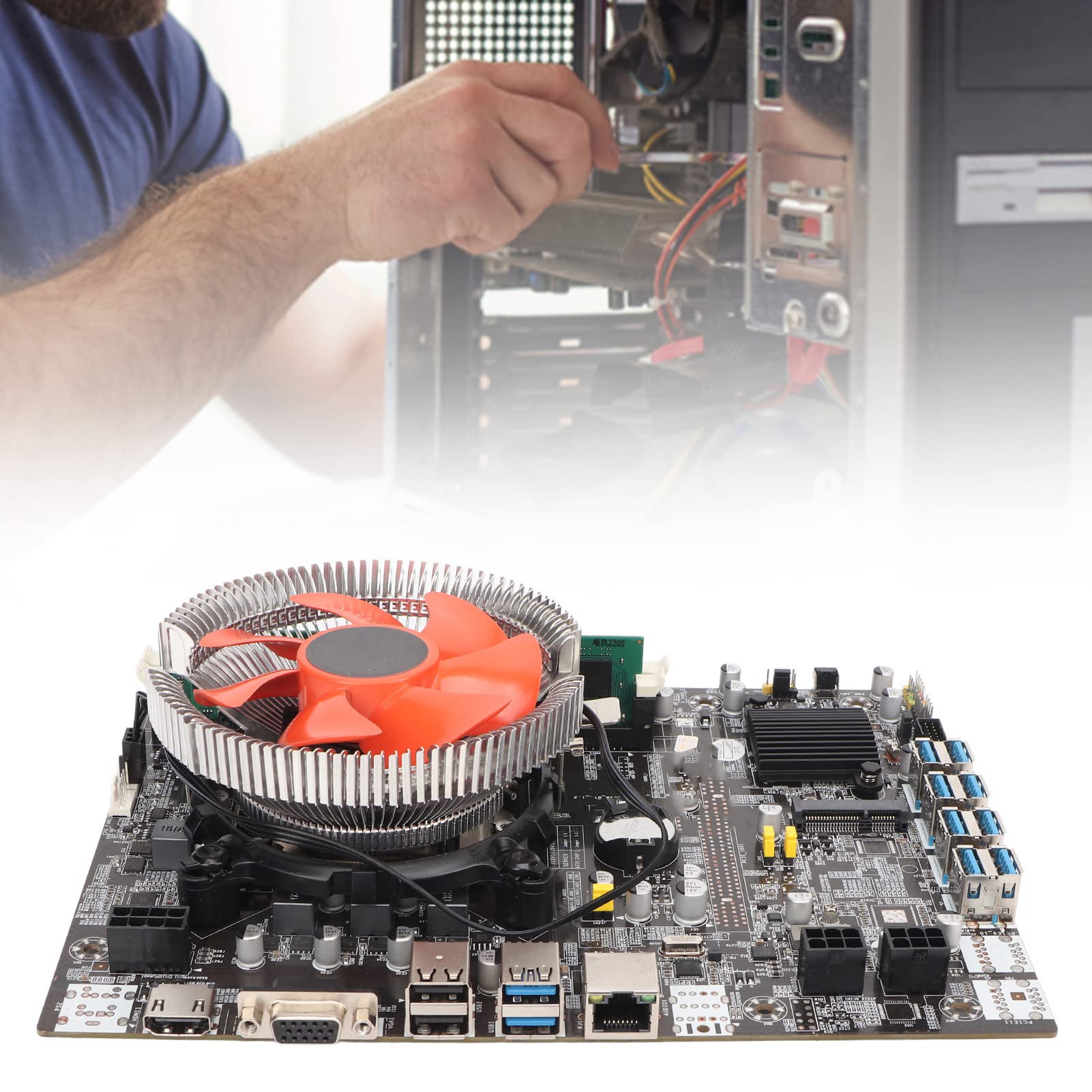 Mining Motherboard, Dual Output DDR3 Motherboard with Cooling Fan, GPU Mining Motherboard Model, 8 USB3.0, PCIIE X1 Channel Adapter 6