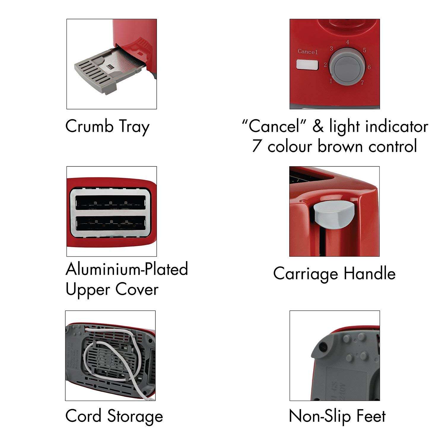Cello Quick 2 Slice Pop Up 300 Toaster (Red) 3
