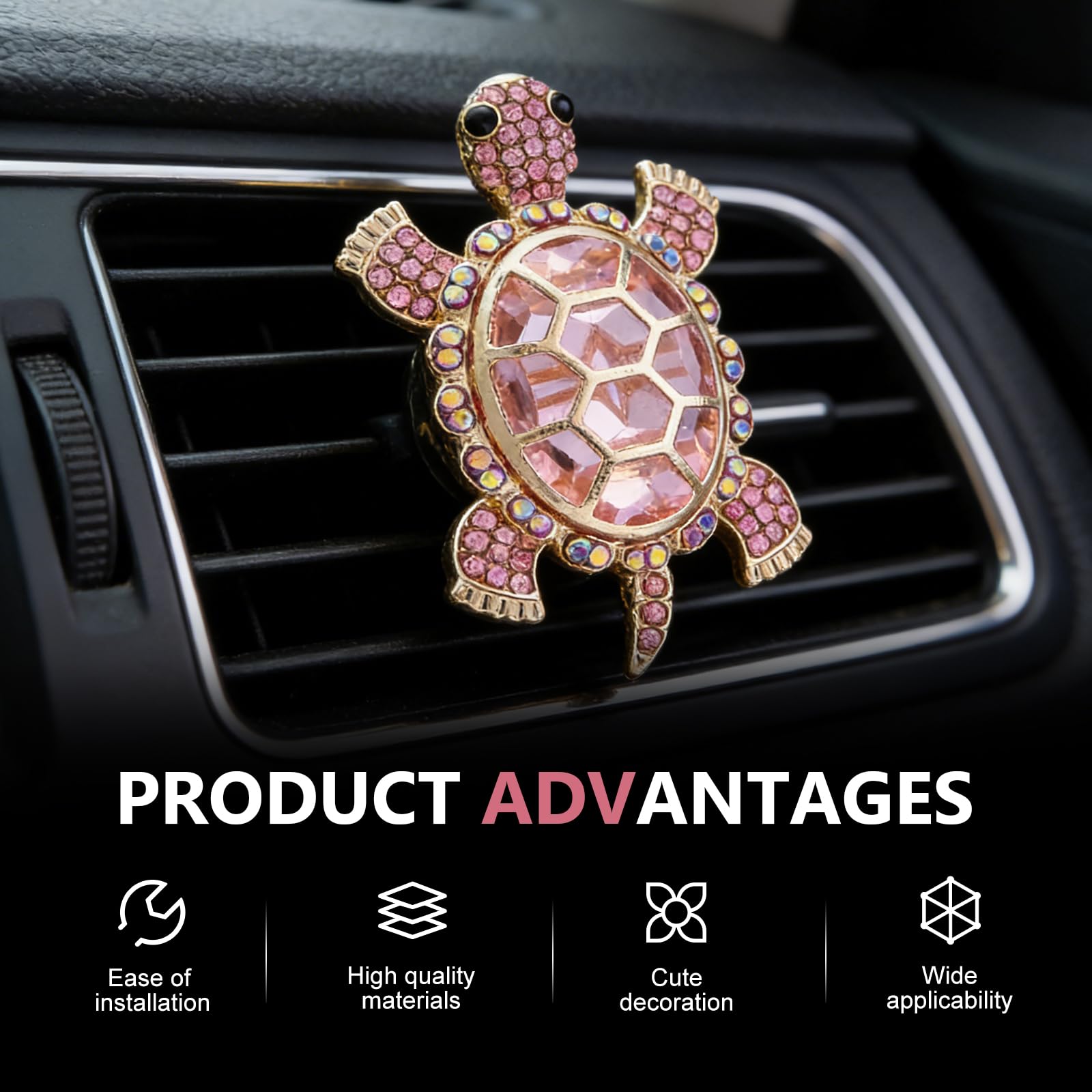 Culycey 2 PCS Sea Turtles Car Air Vent Clips, Bling Turtle Outlet Decor Clips, 2.2 x 1.4In Refillable Car Air Diffuser, Ocean Theme Automotive Decorations Interior (Pink) 4