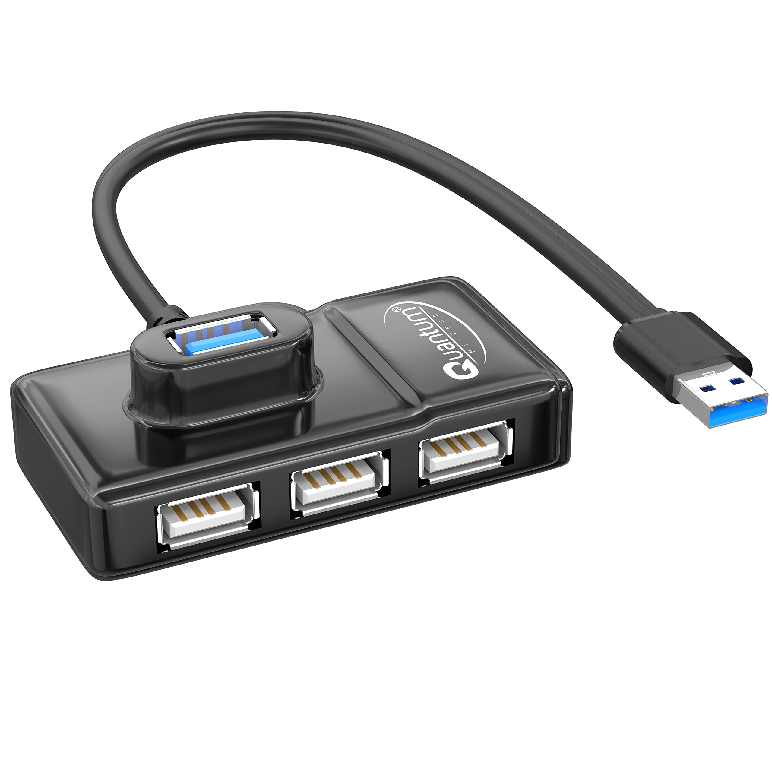 Quantum 4 Port USB Hub (1 Port 3.0 & 3 Port 2.0) with High Speed Data Transfer, Plug Play Usage, Compatible with Laptop, PC and Other USB-A Devices, QHM7532 (Black)