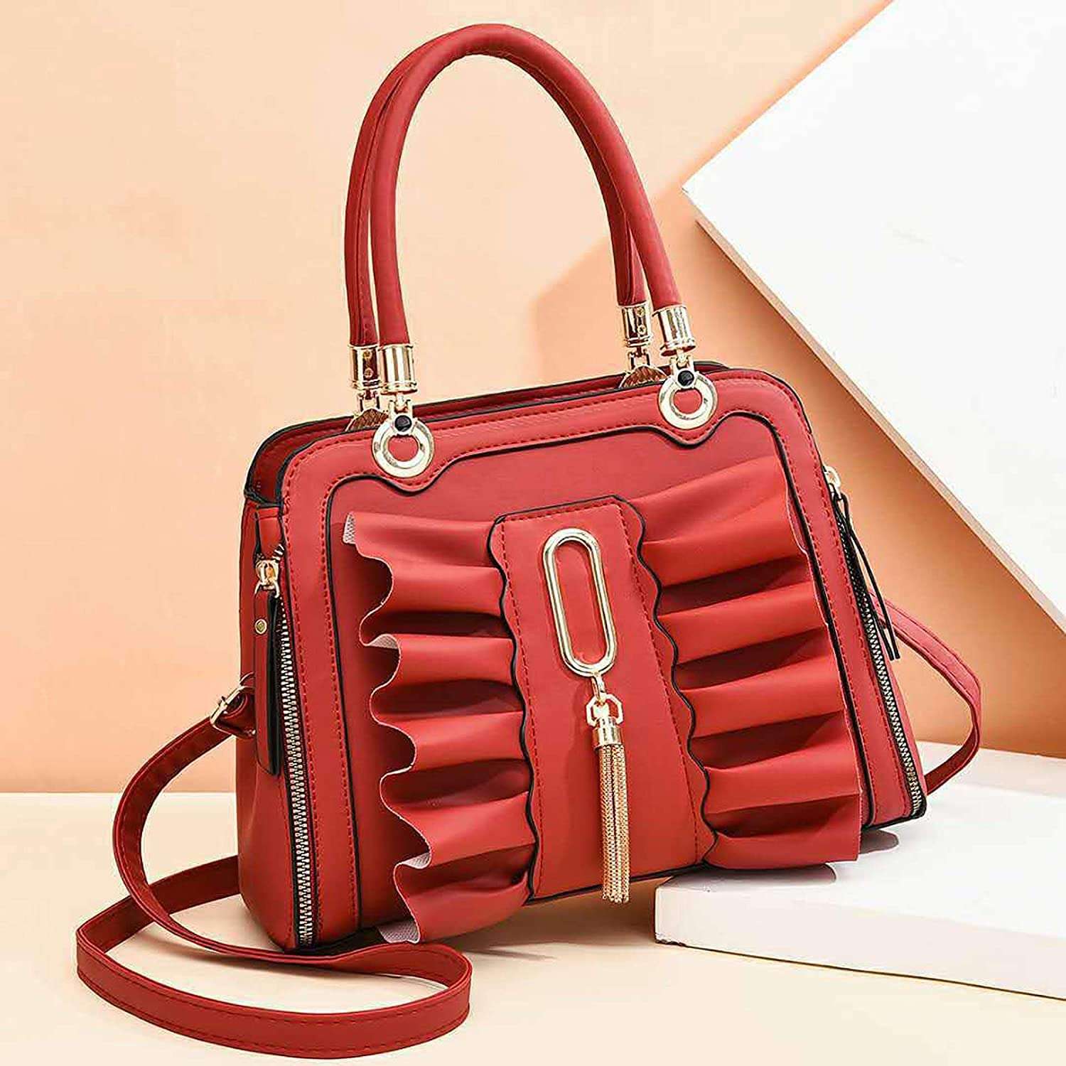 FAMOUS SHOP Latest Butterfly Handbag PU Leather Top Handle Satchel Bag Messenger Shoulder Bags (Bright Red) 4
